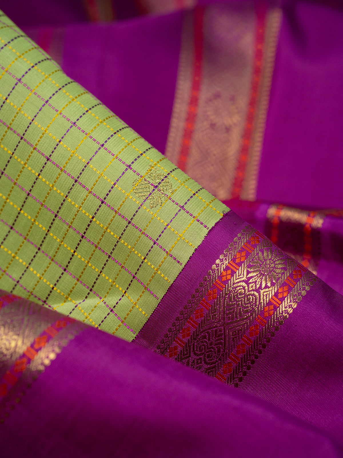 Pista green vintage kattam pink rettapet border kai korvai/ Kanjipuram Silk Saree CLSA
