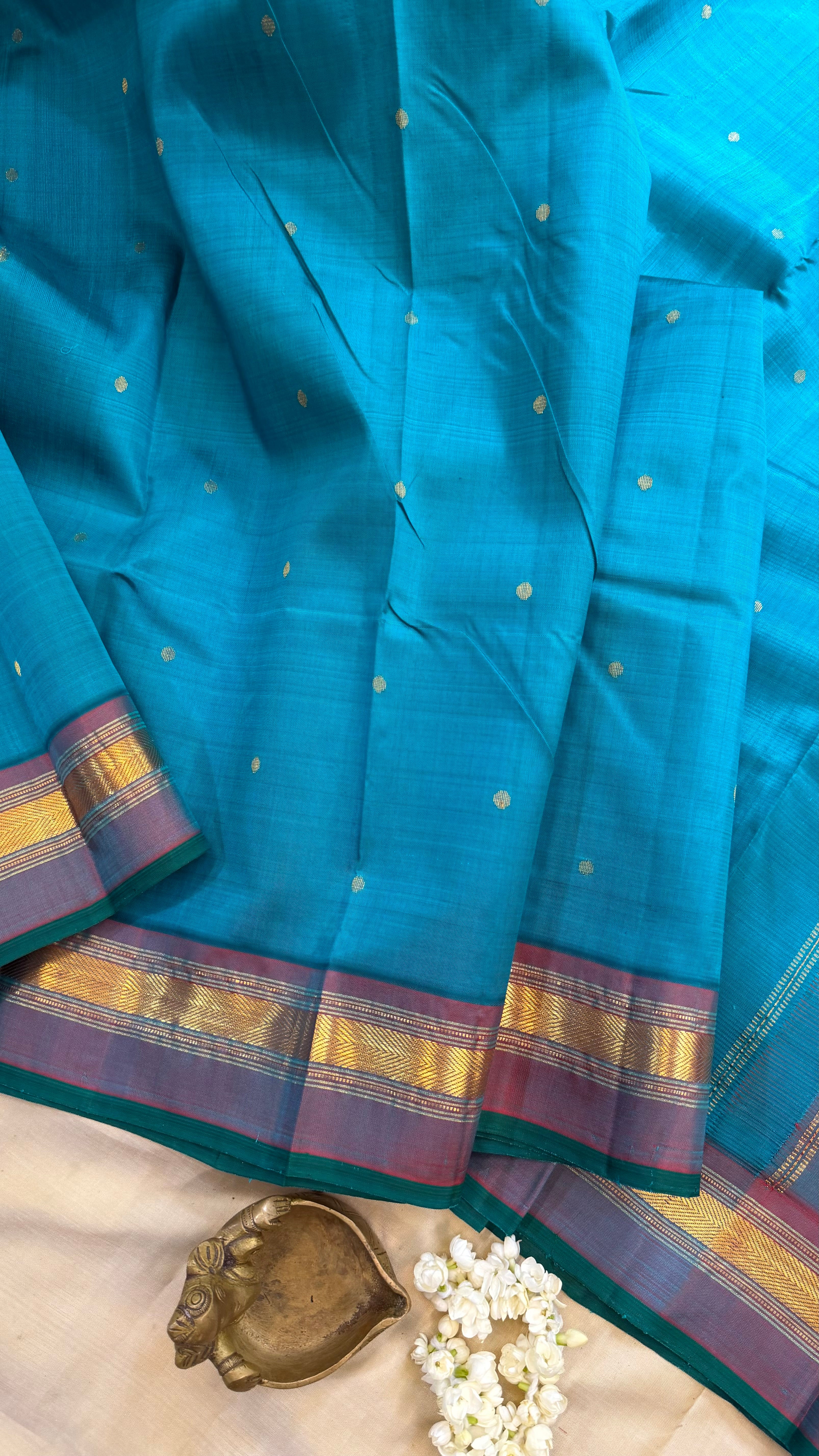 Teal blue coin butta / Arani silk