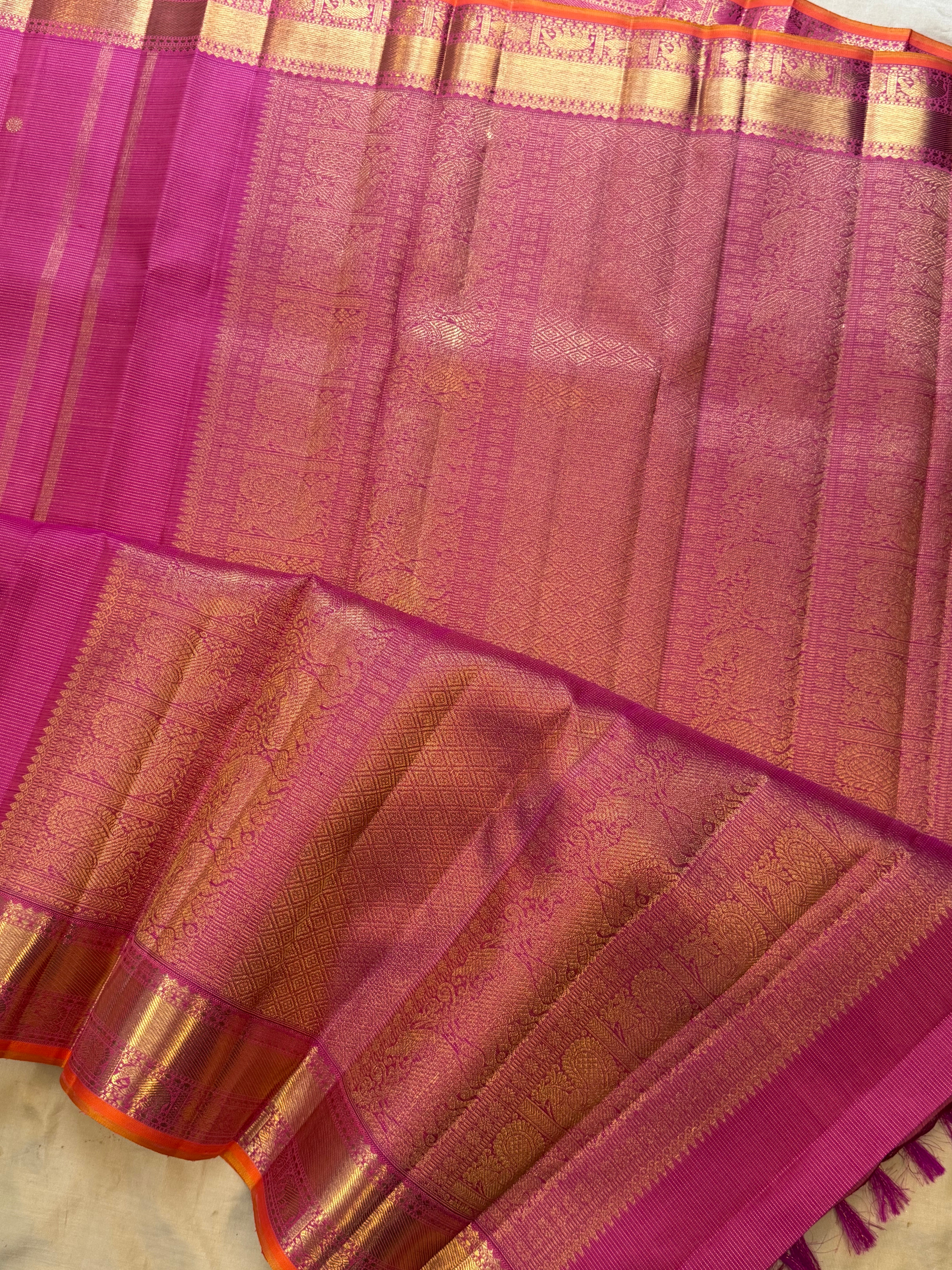 Heirloom Vairaoosi Roja pink Kanjipuram silk saree