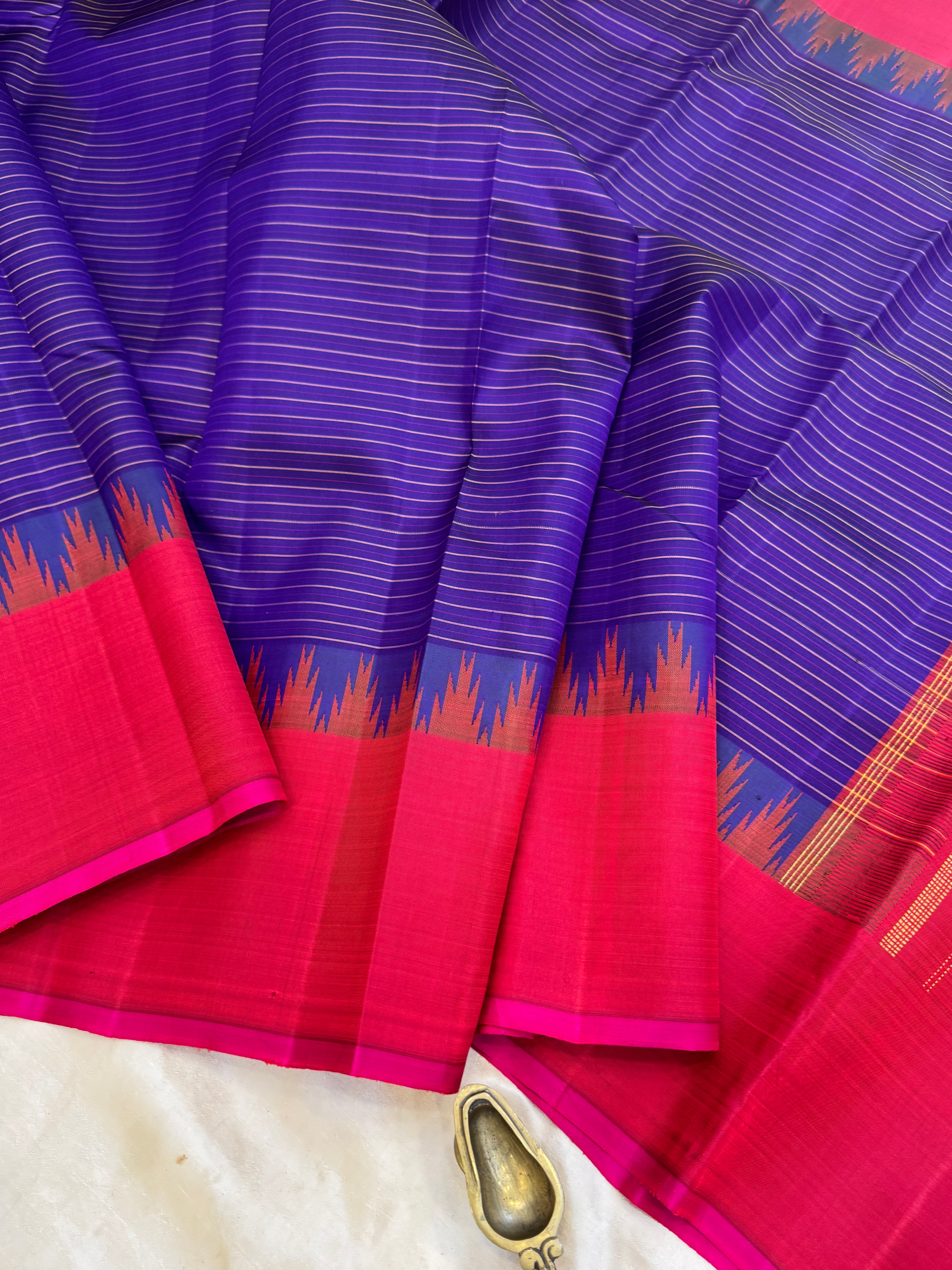 Purple stripes and pinkish red korvai / Arani silk