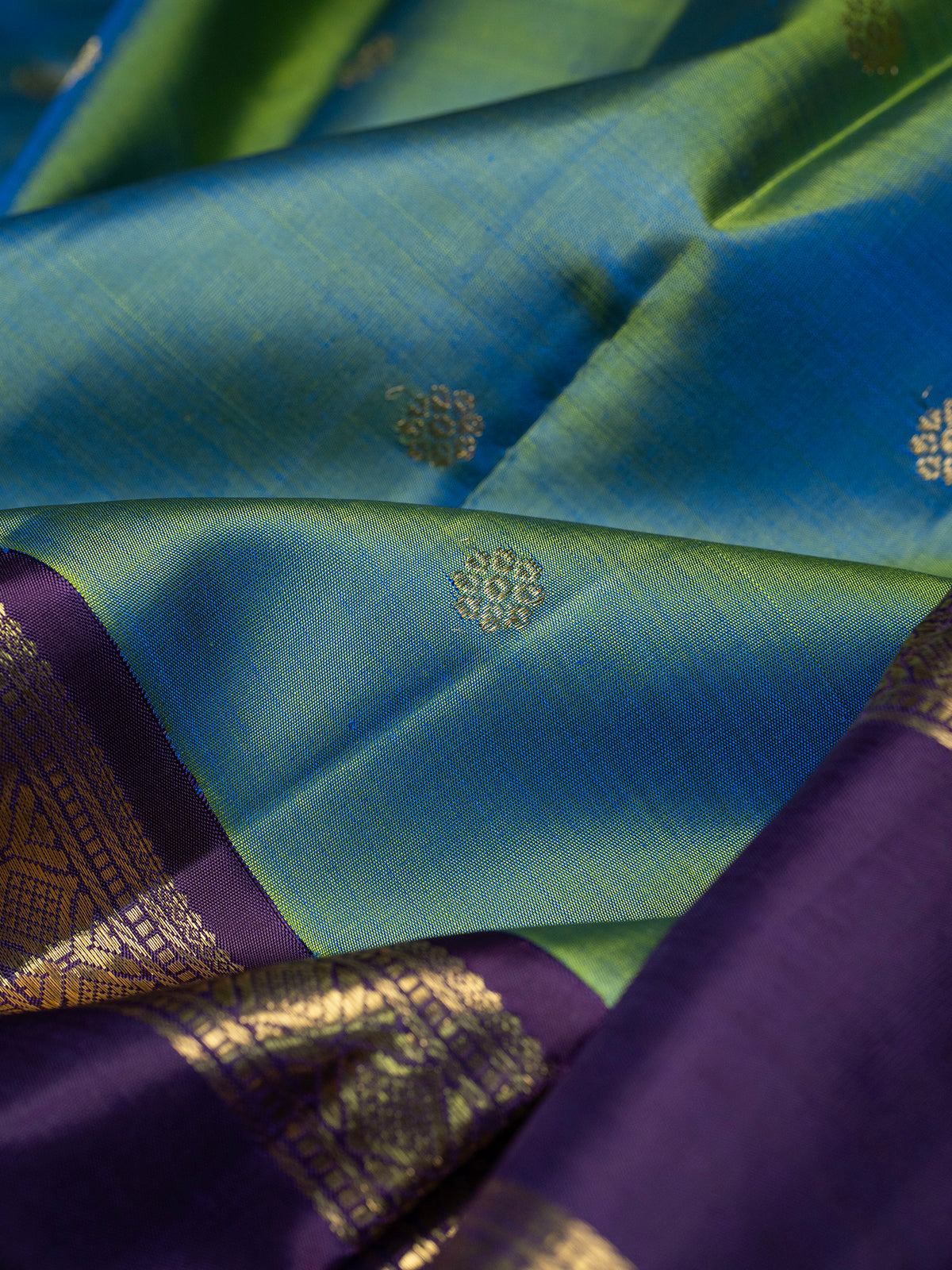 Vintage Blue shot Korvai Pure Kanjipuram Silk Saree CLSA10131
