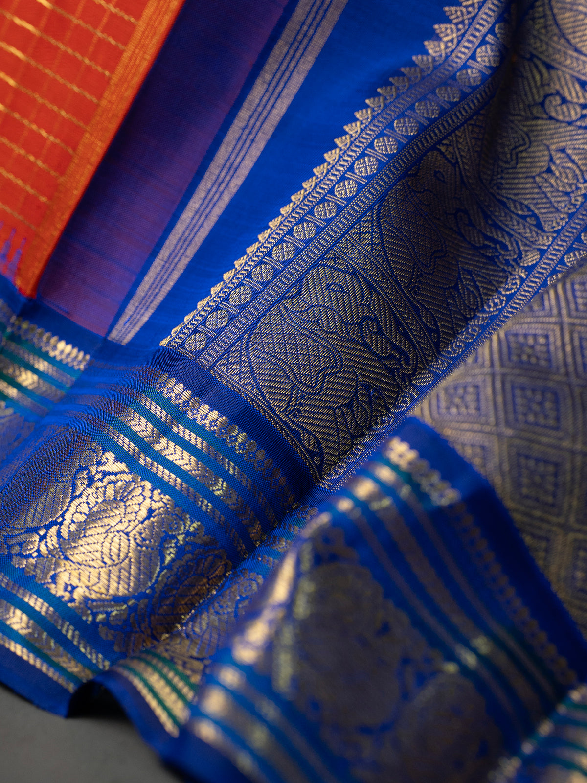Orange Zari Kattam Korvai Pure Kanjipuram Silk Saree CLSA11283