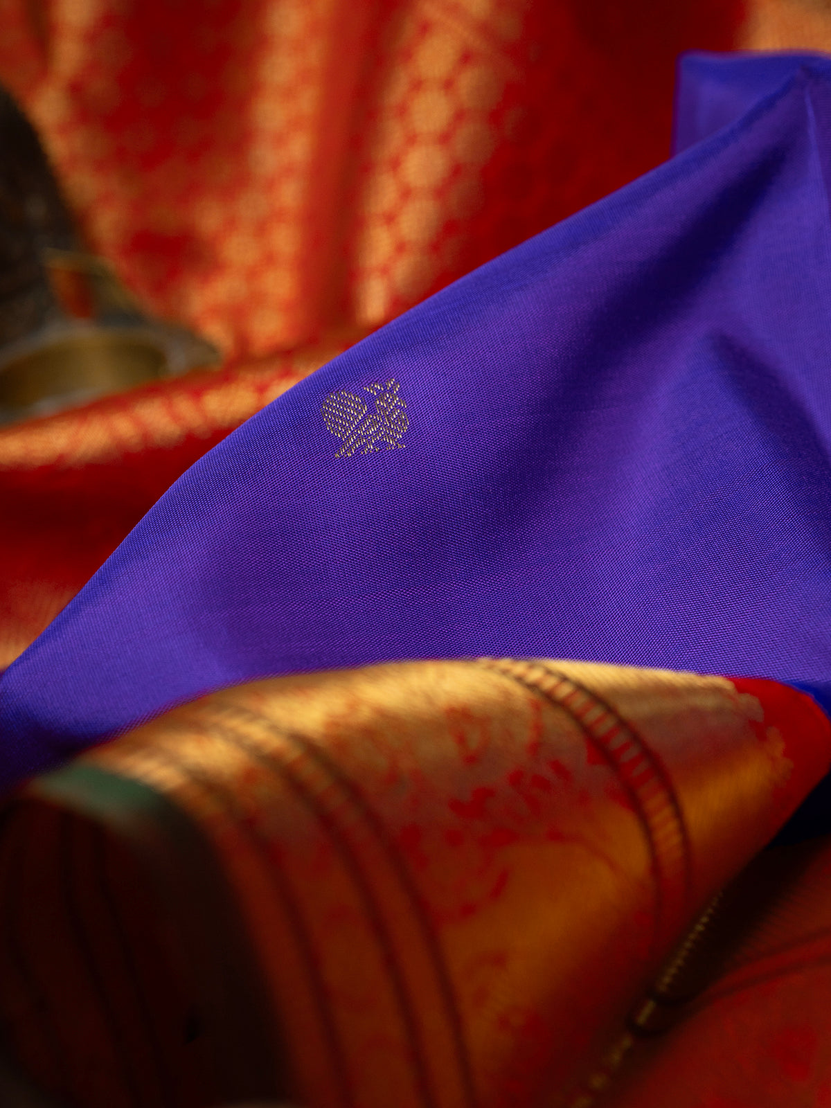 Ink blue and red kai korvai/ Kanjipuram Silk Saree CLSA8050