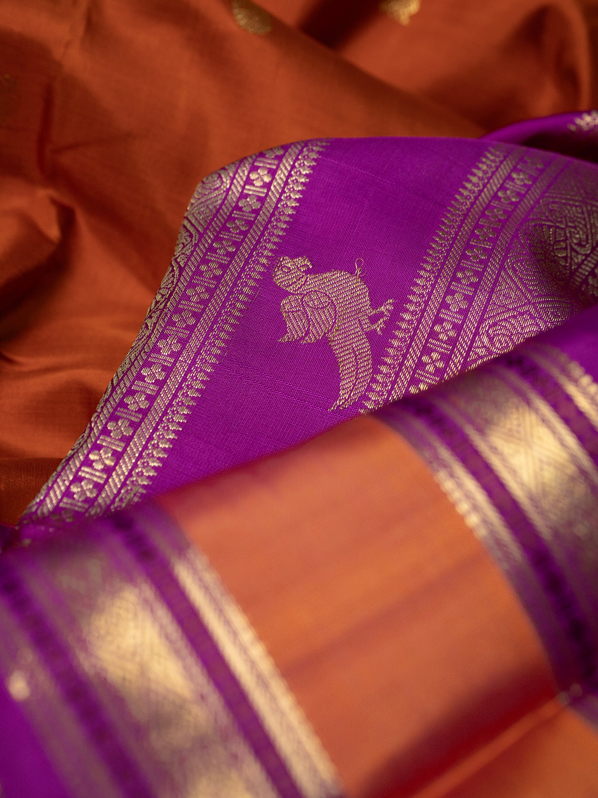 Rust and pink rettapet border killi pallu / Kanjipuram Silk Saree CLSA4907