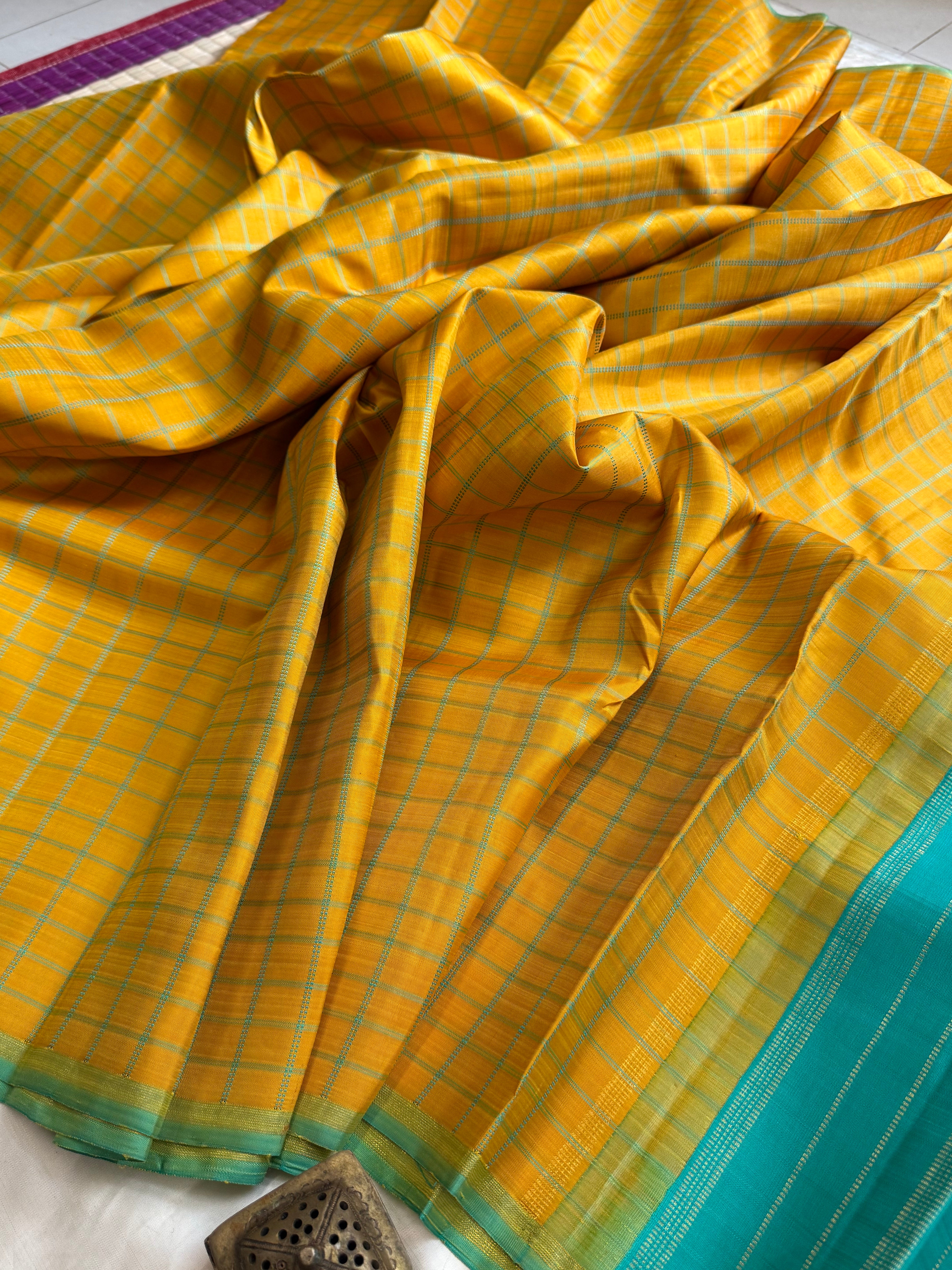 Banana yellow Chettinad kattam Kanchipuram silks