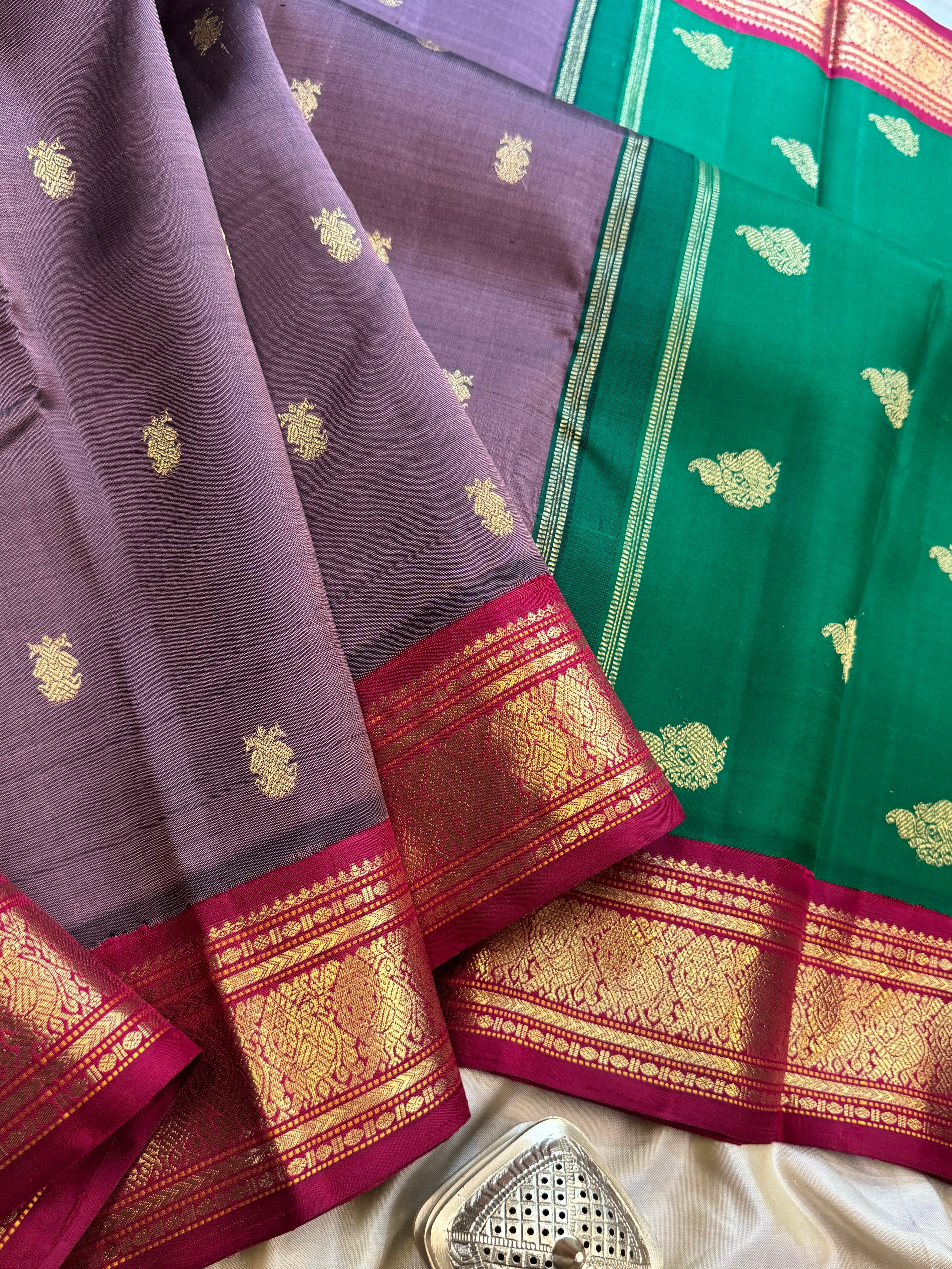 Chikoo colour double Palla korvai : kanjipuram silk