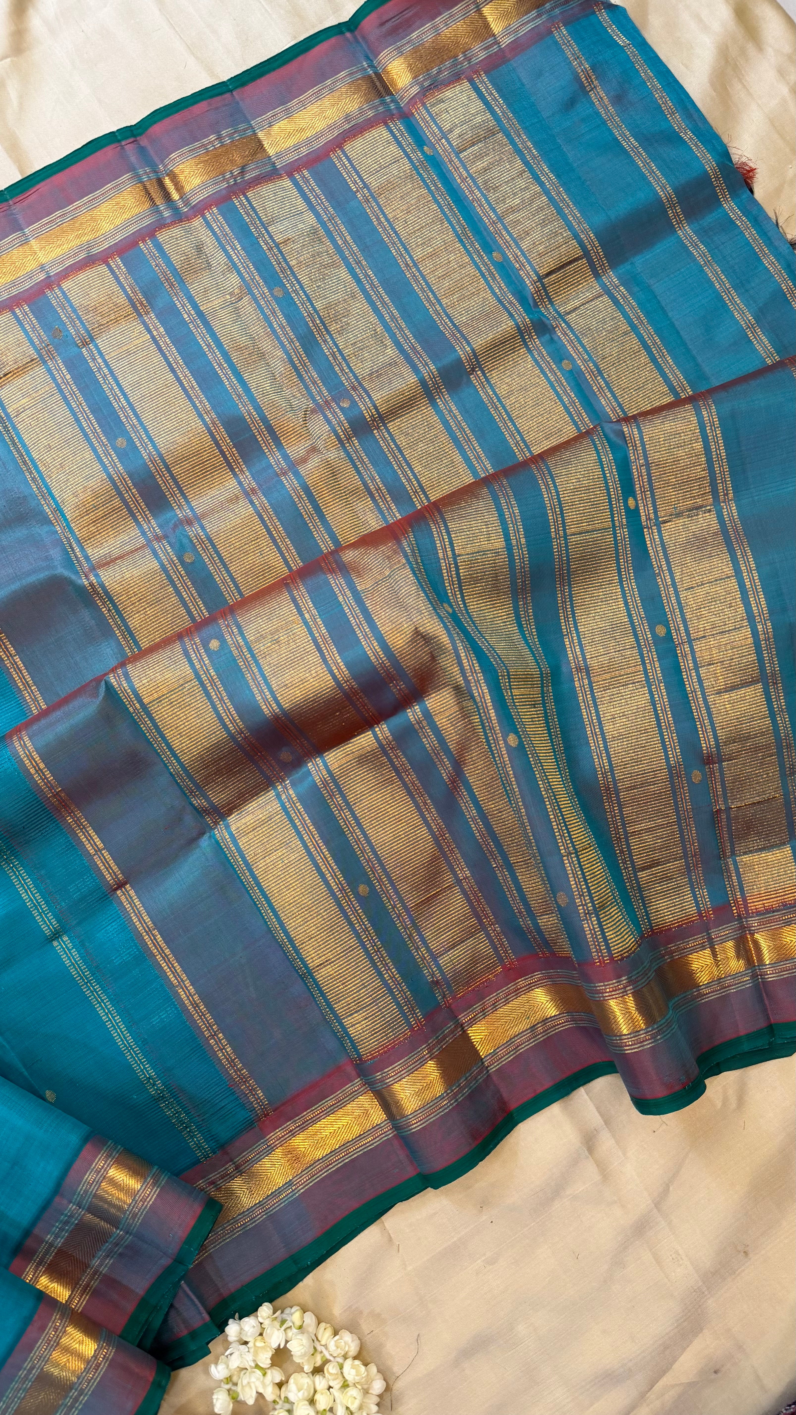 Teal blue coin butta / Arani silk