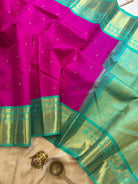 Magenta And Sea Green Korvai Kanjivaram Silk Saree
