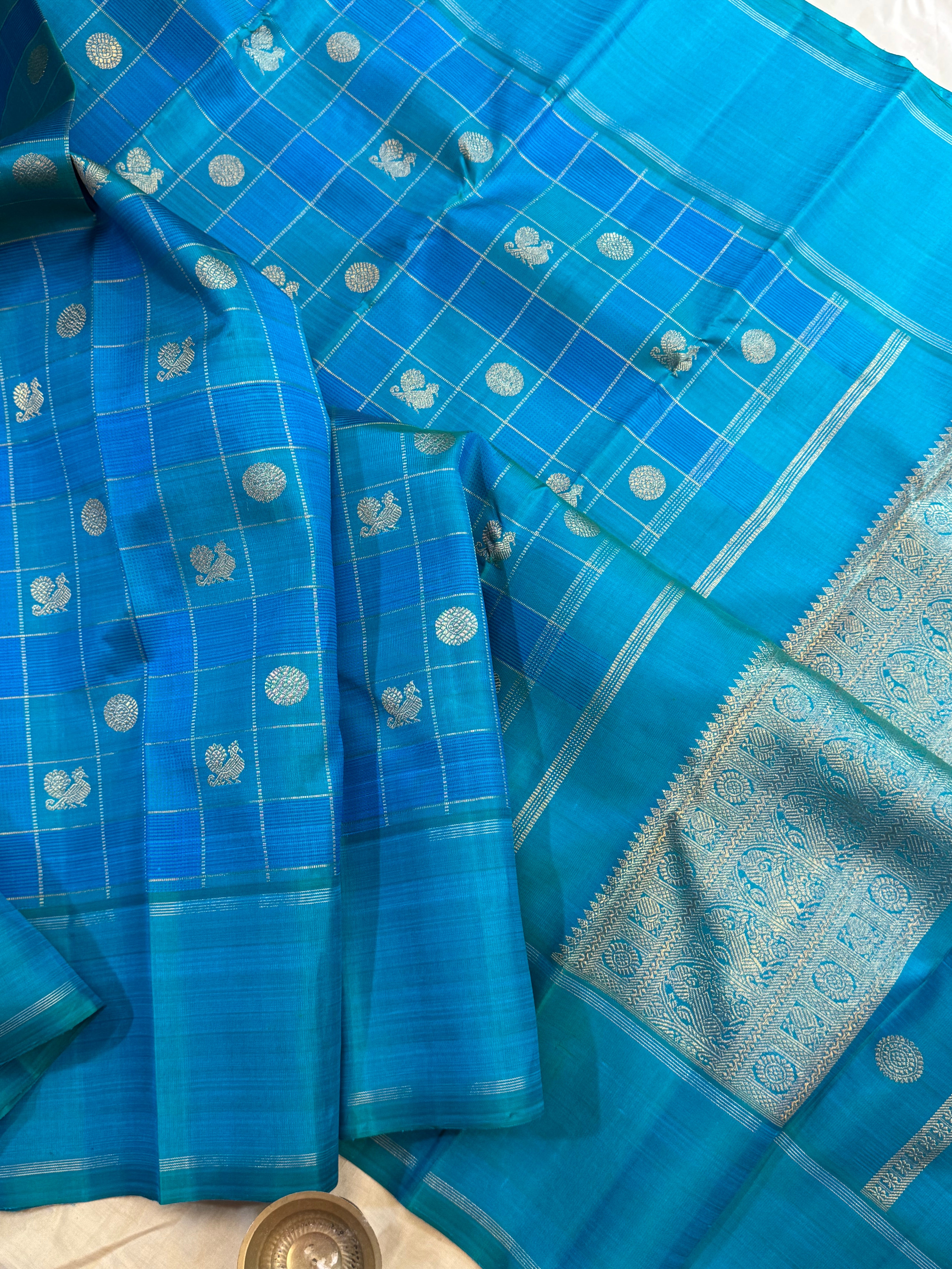 Sea blue Chettinad Kattam / Kanjipuram silk