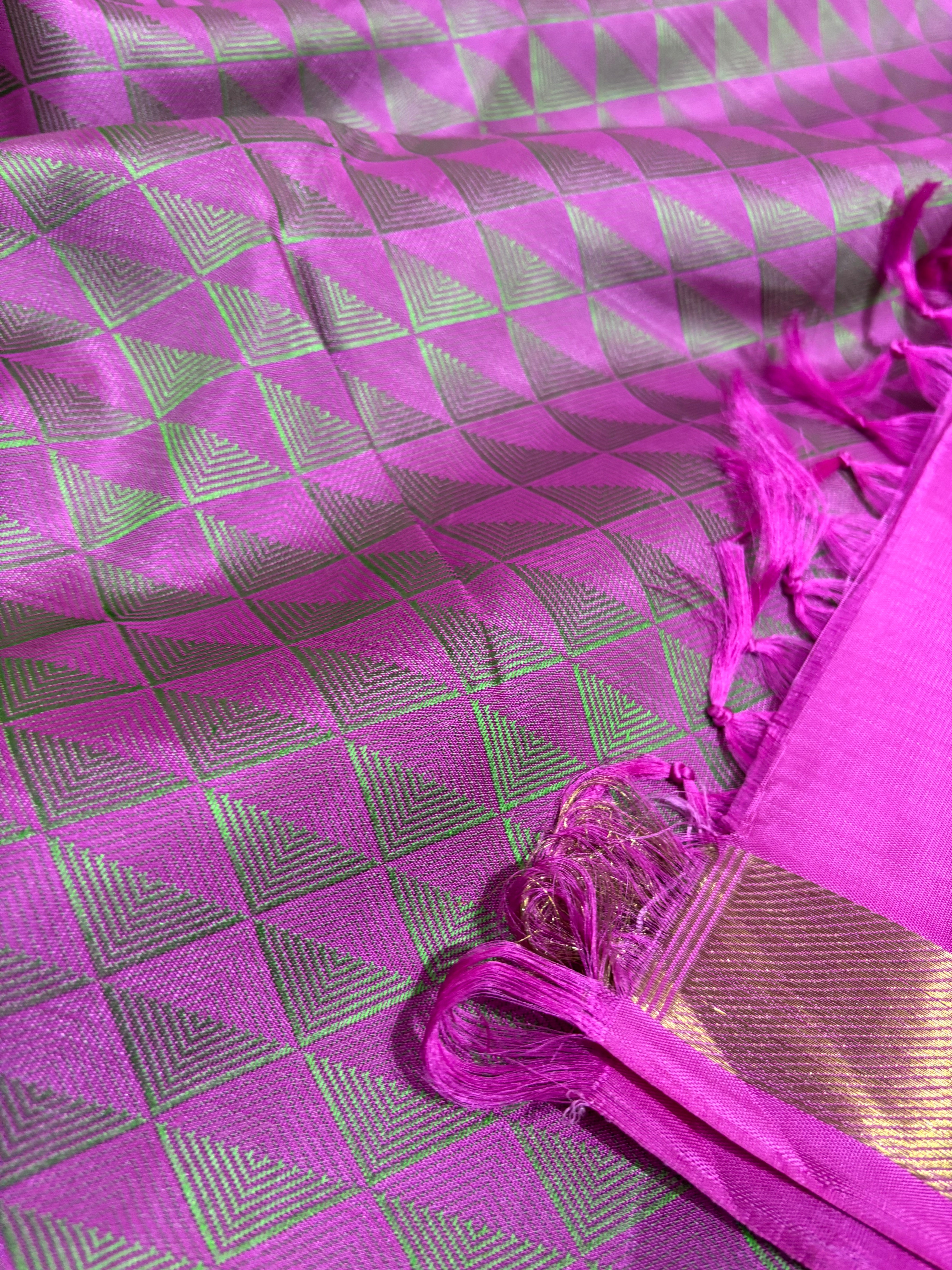Pink half diamond body / kanjipuram silk