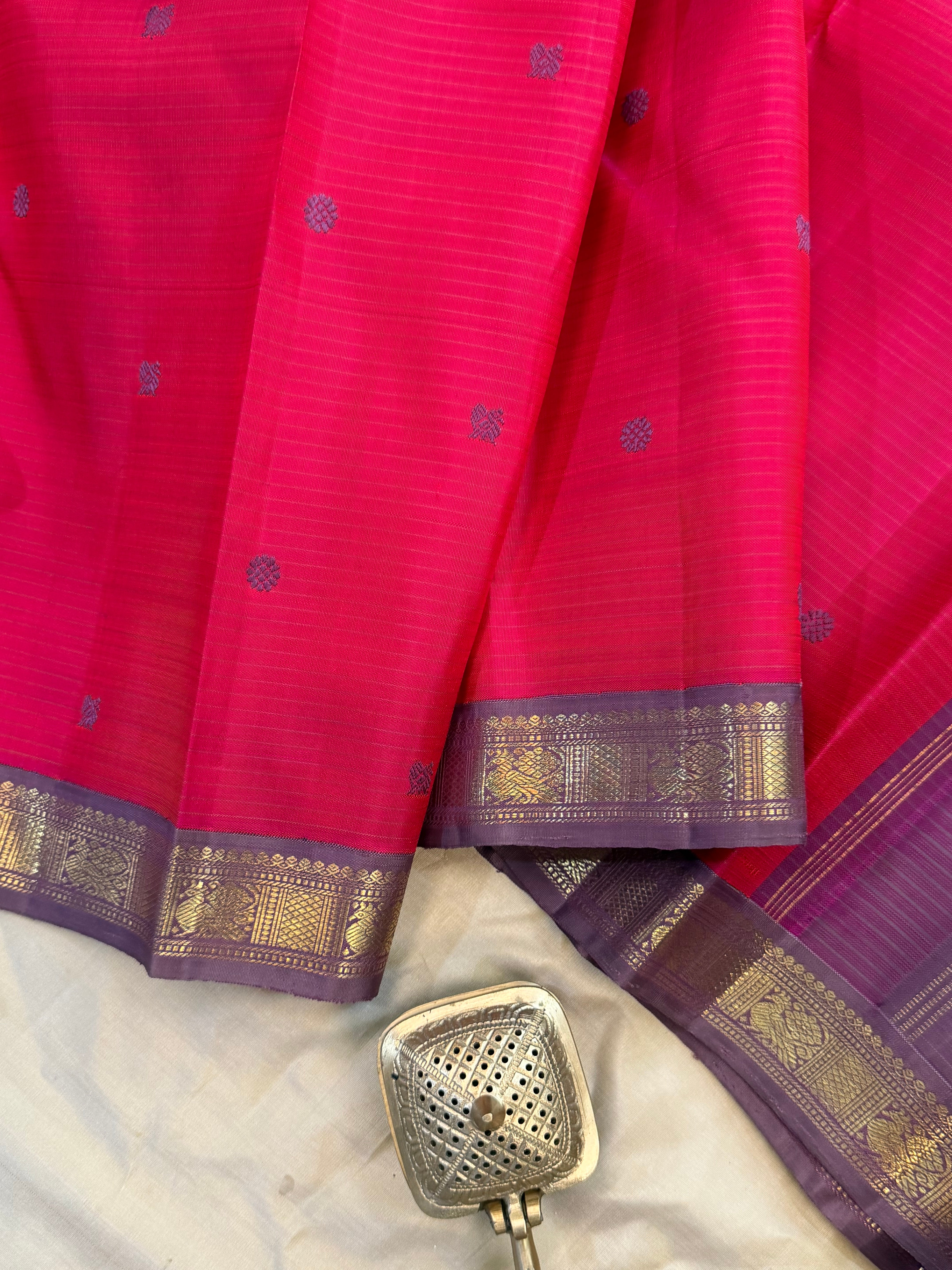 Strawberry pink kutty Korvai / pure Kanjipuram silk