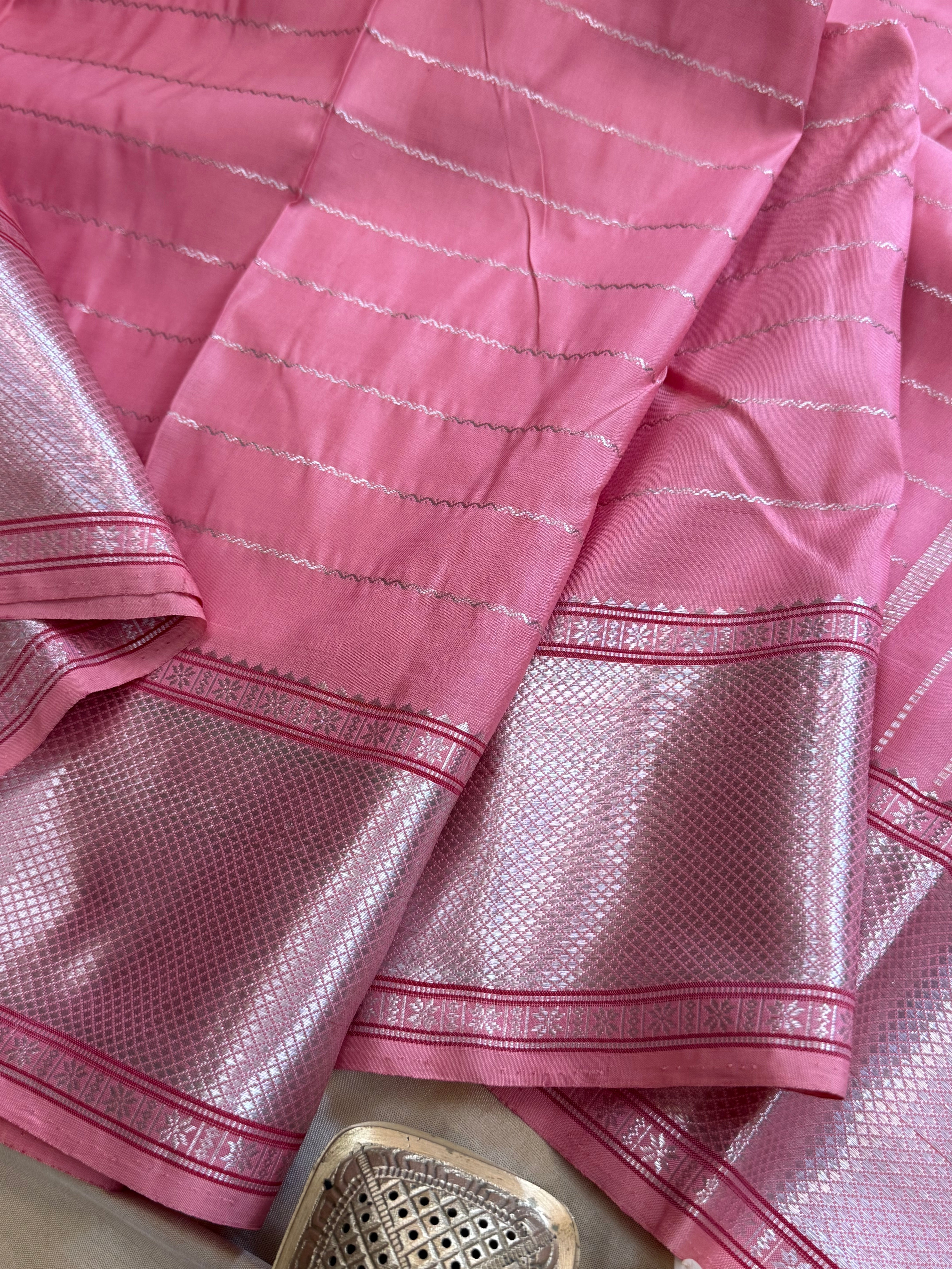 Pink veldhari getti border silver / Kanjipuram silk CL1992