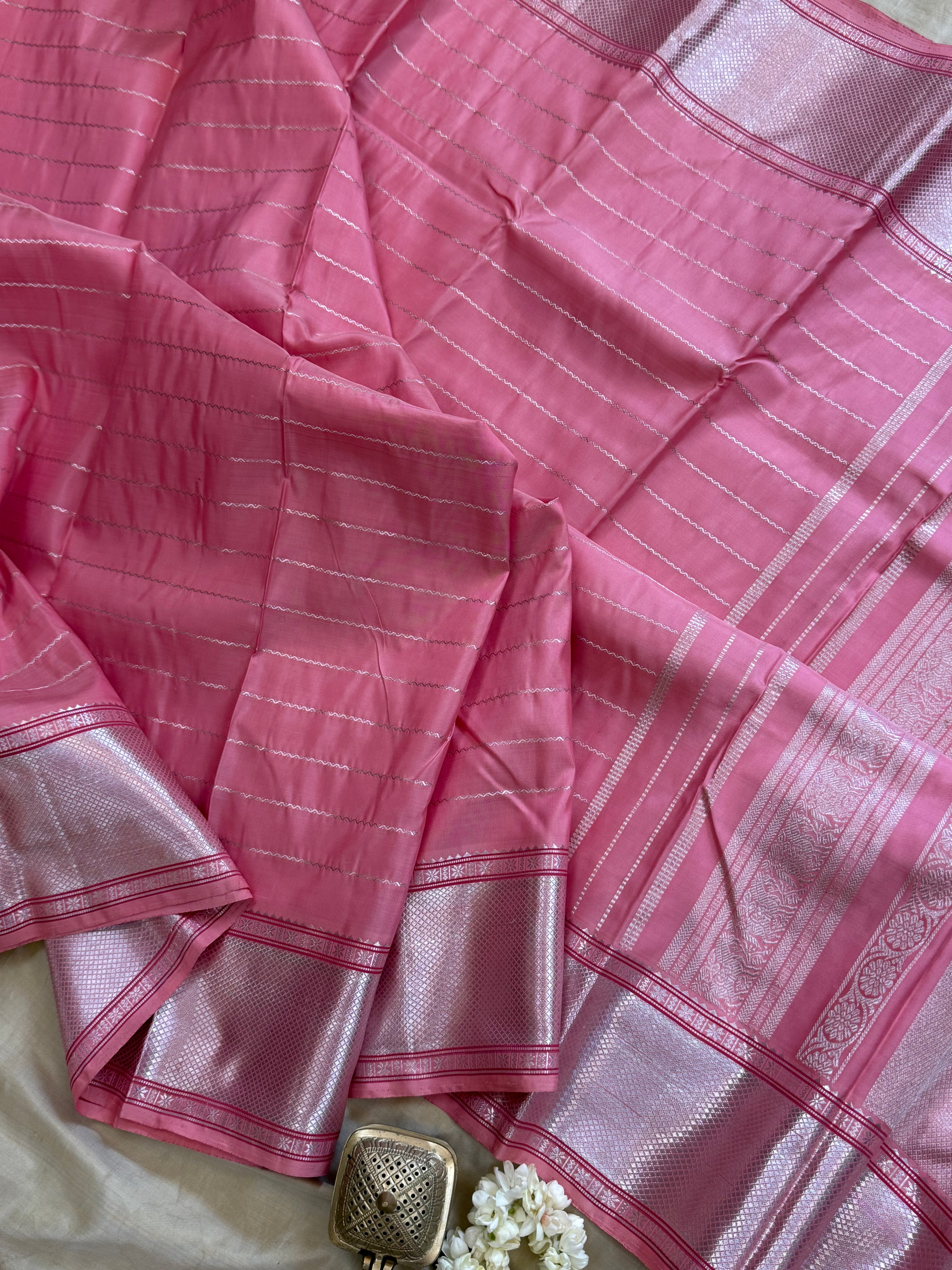 Pink veldhari getti border silver / Kanjipuram silk CL1992