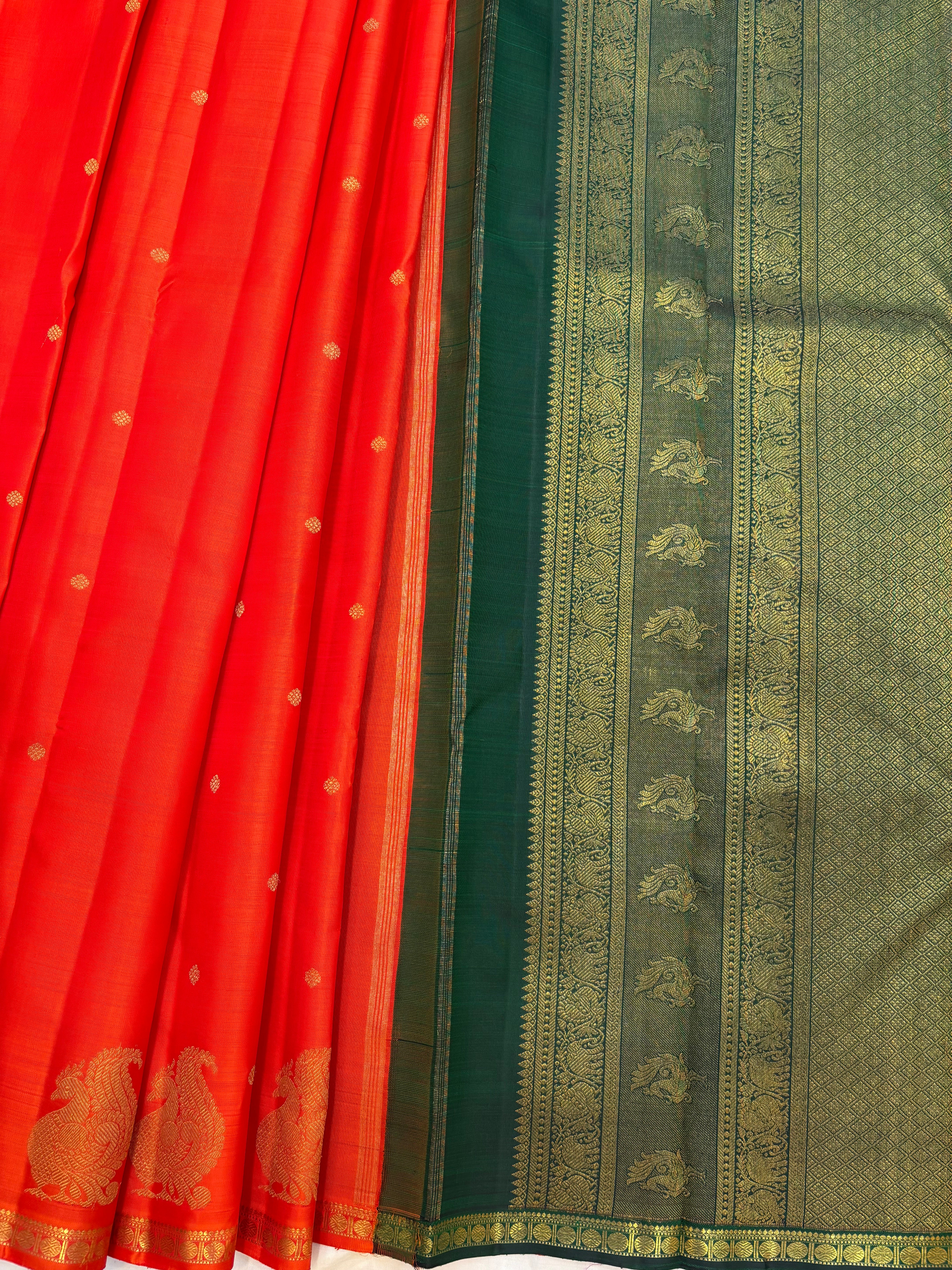 Orange annam border butta - kanjipuram silk