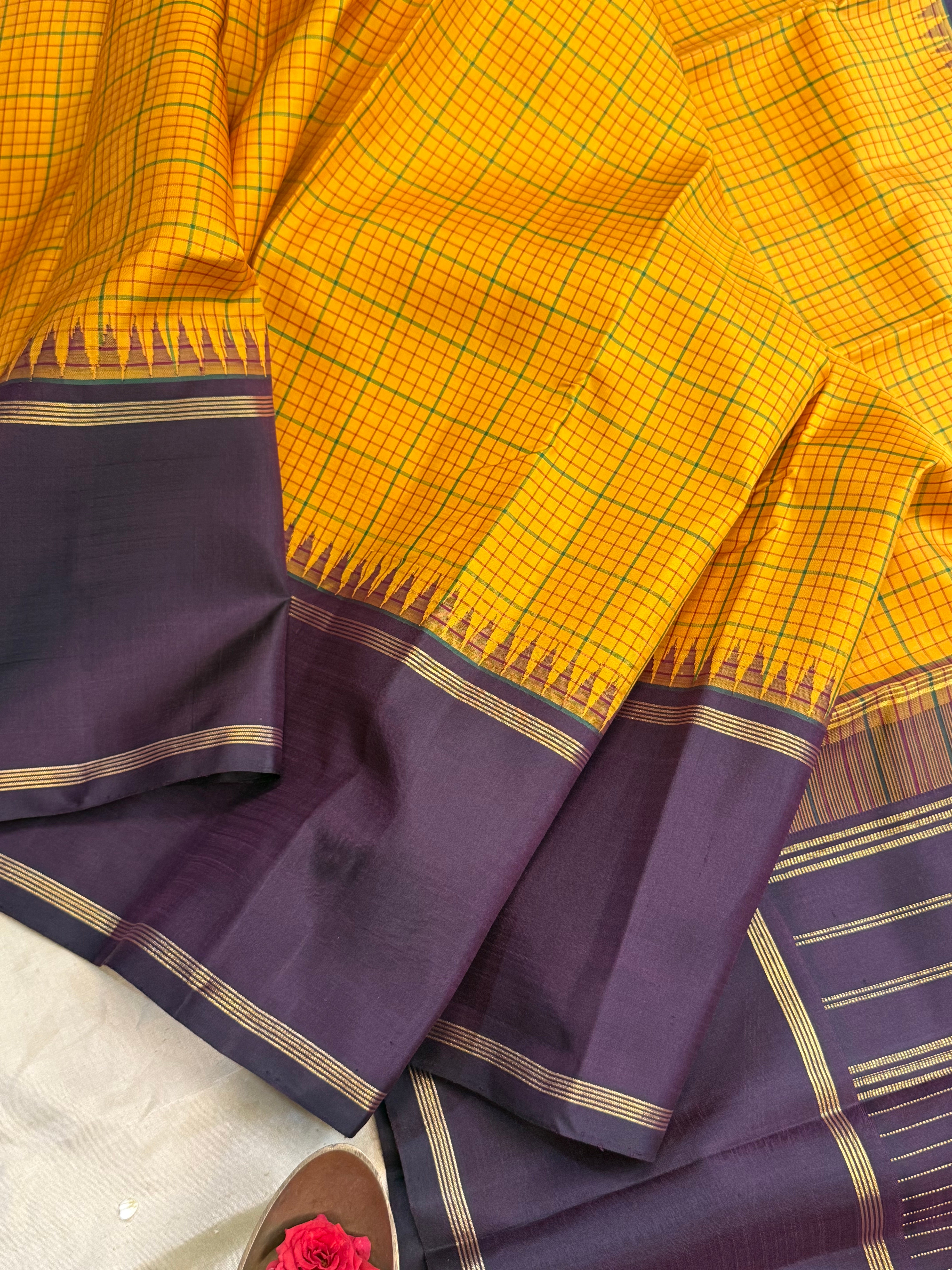 Golden yellow and paaku rettapet/ Arani silk