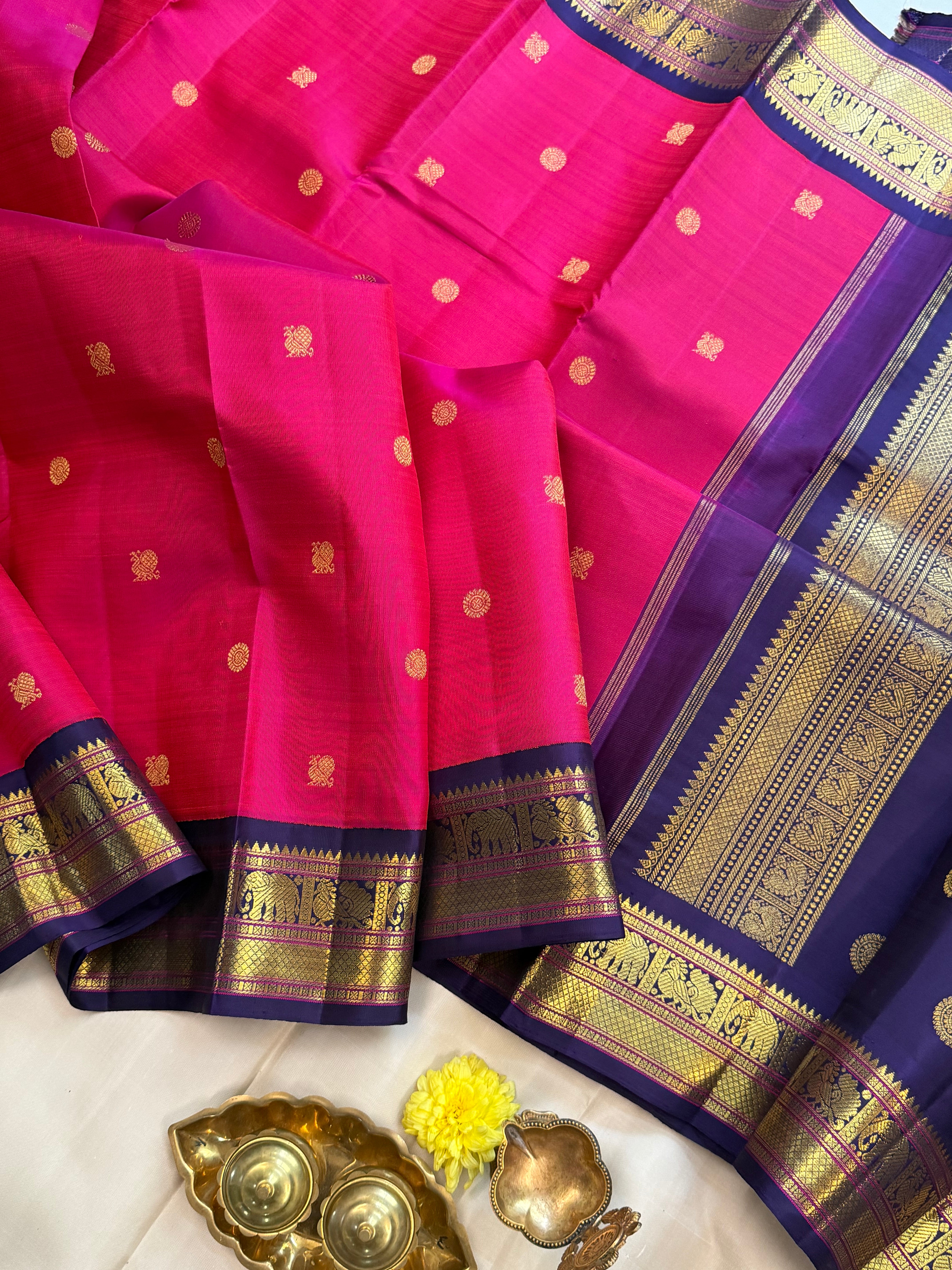 Korvai Varamahalakshmi edit : Double tone pink Korvai Kanjipuram silk saree