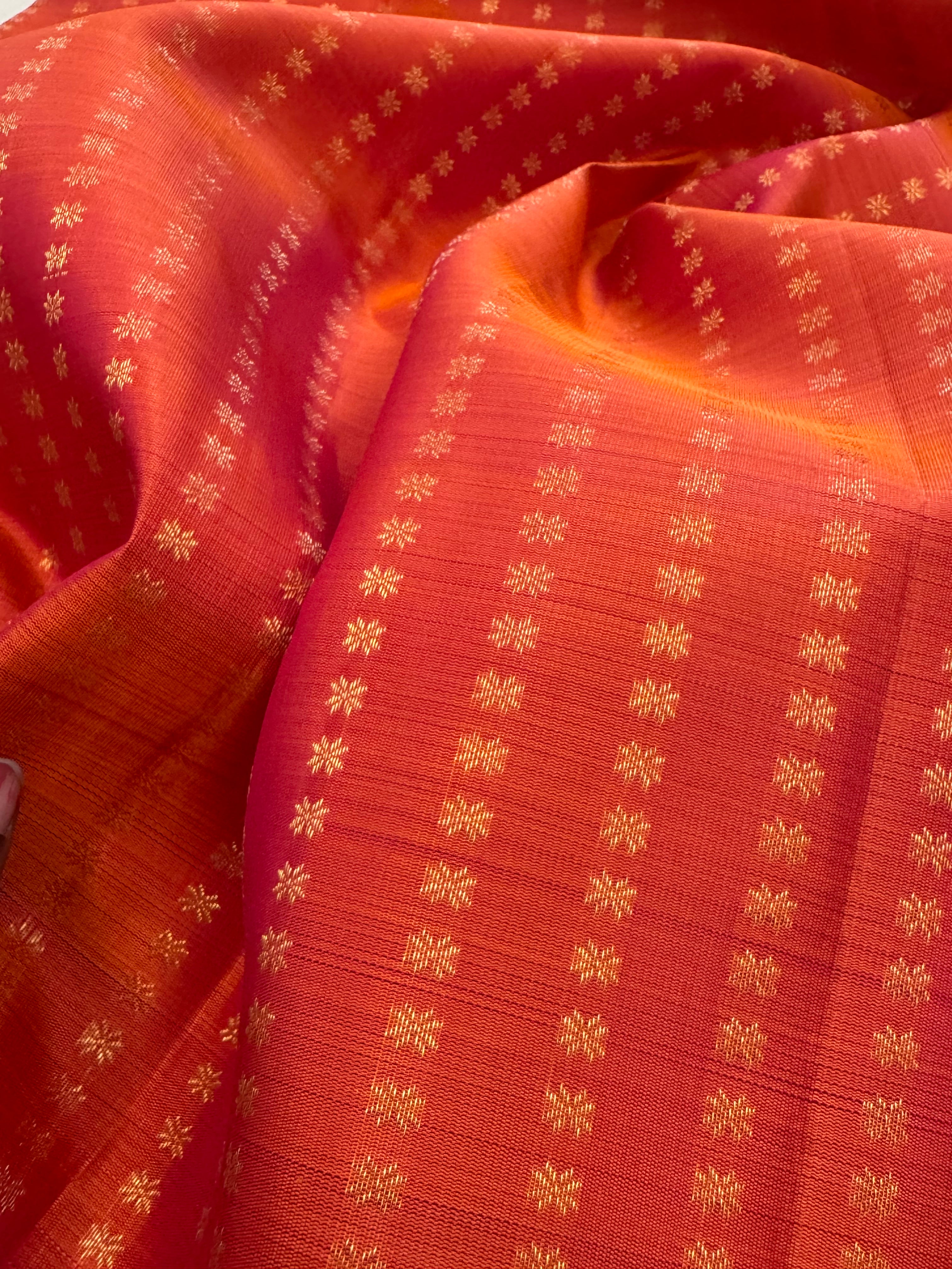 Orange zari butta / Kanjipuram blouse fabric (per metre)