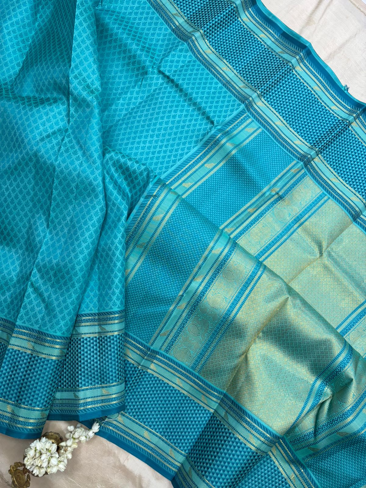 Sea blue thread butta - kili pallu / kanjipuram silk