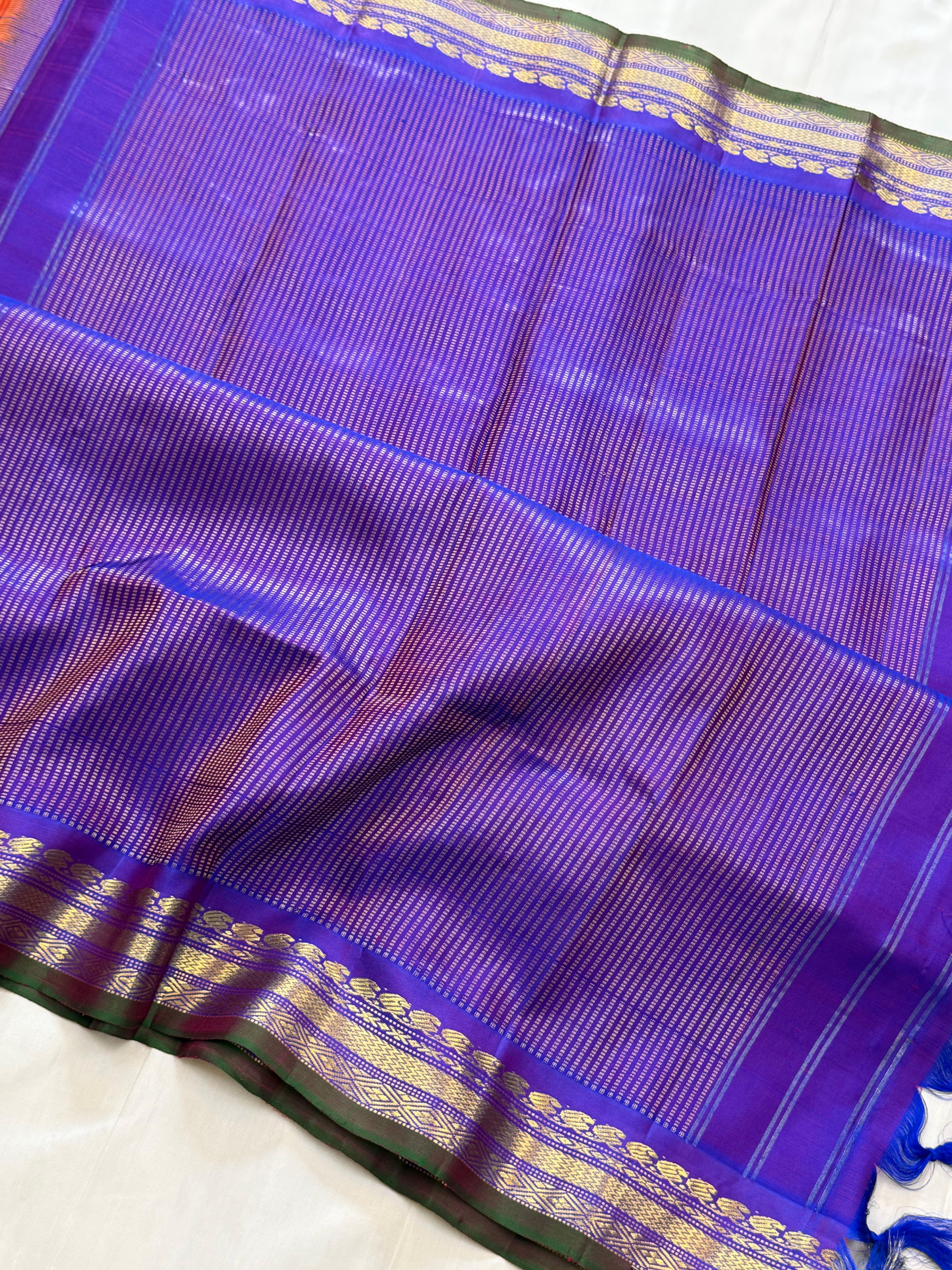 Mango yellow body checks with purple border/ Gadwal silk CLSA11287