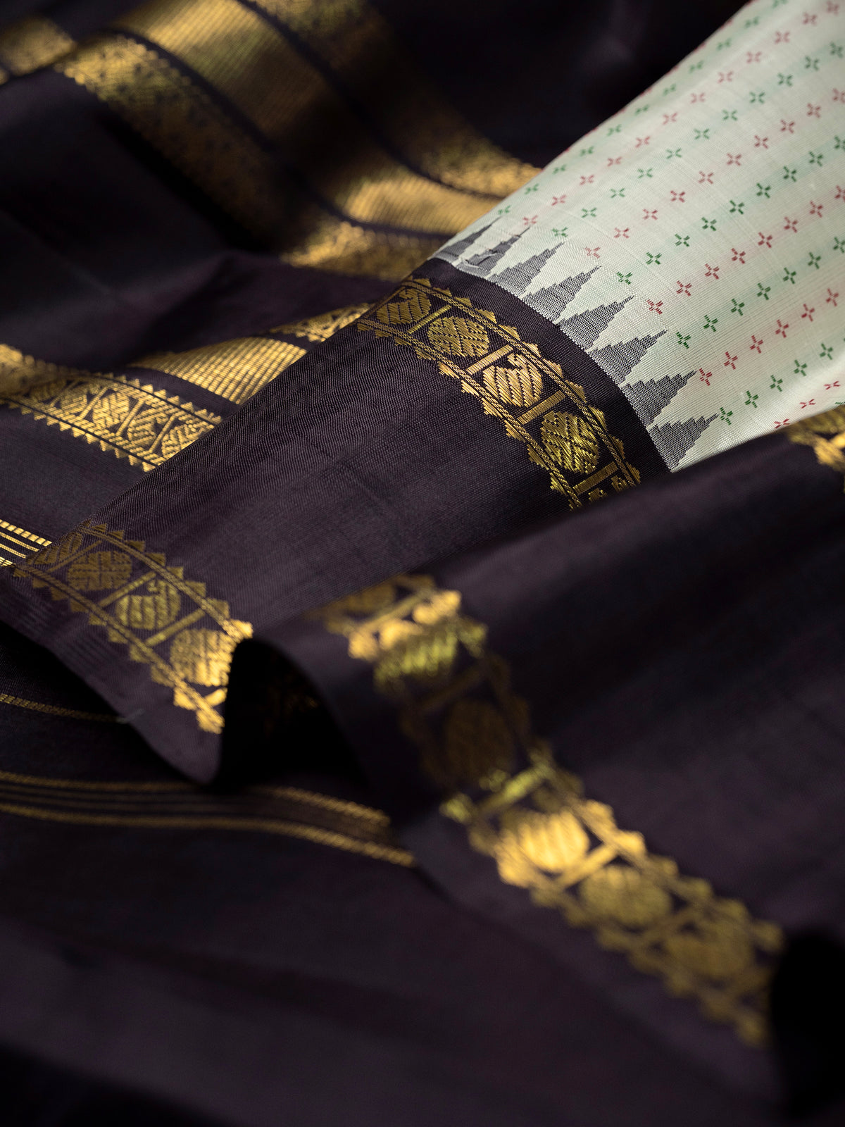 Off white thread plus butta Rettapet Korvai pure zari/Kanjipuram Silk Saree CLSA9929