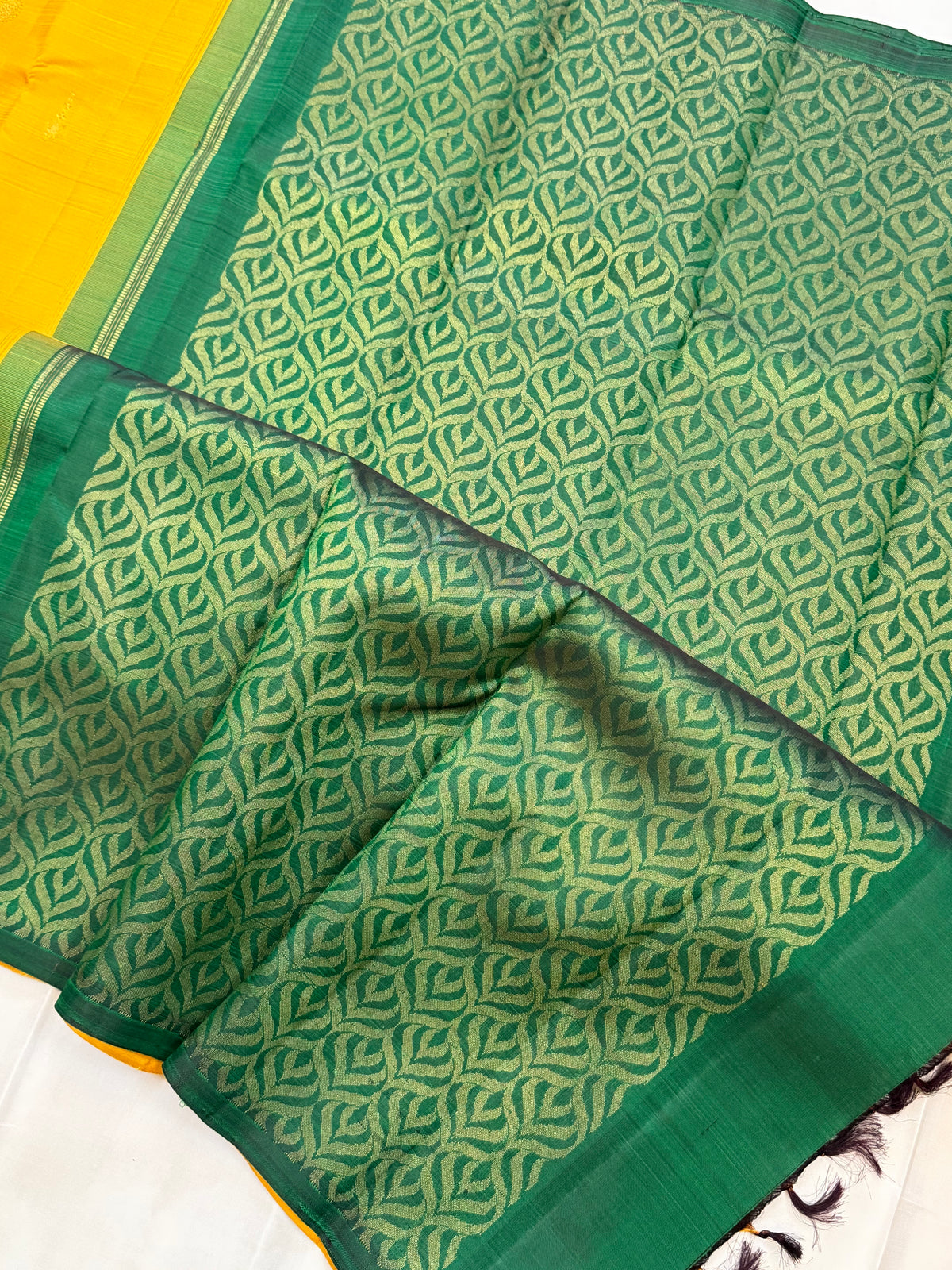 Mustard yellow and green partly pallu / Kanjipuram silk CLSA 9785
