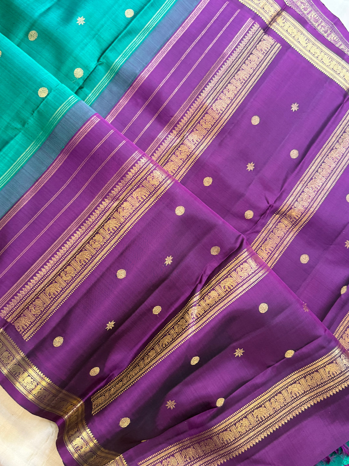 Rama green small border / Kanjipuram silk saree clsa 11410