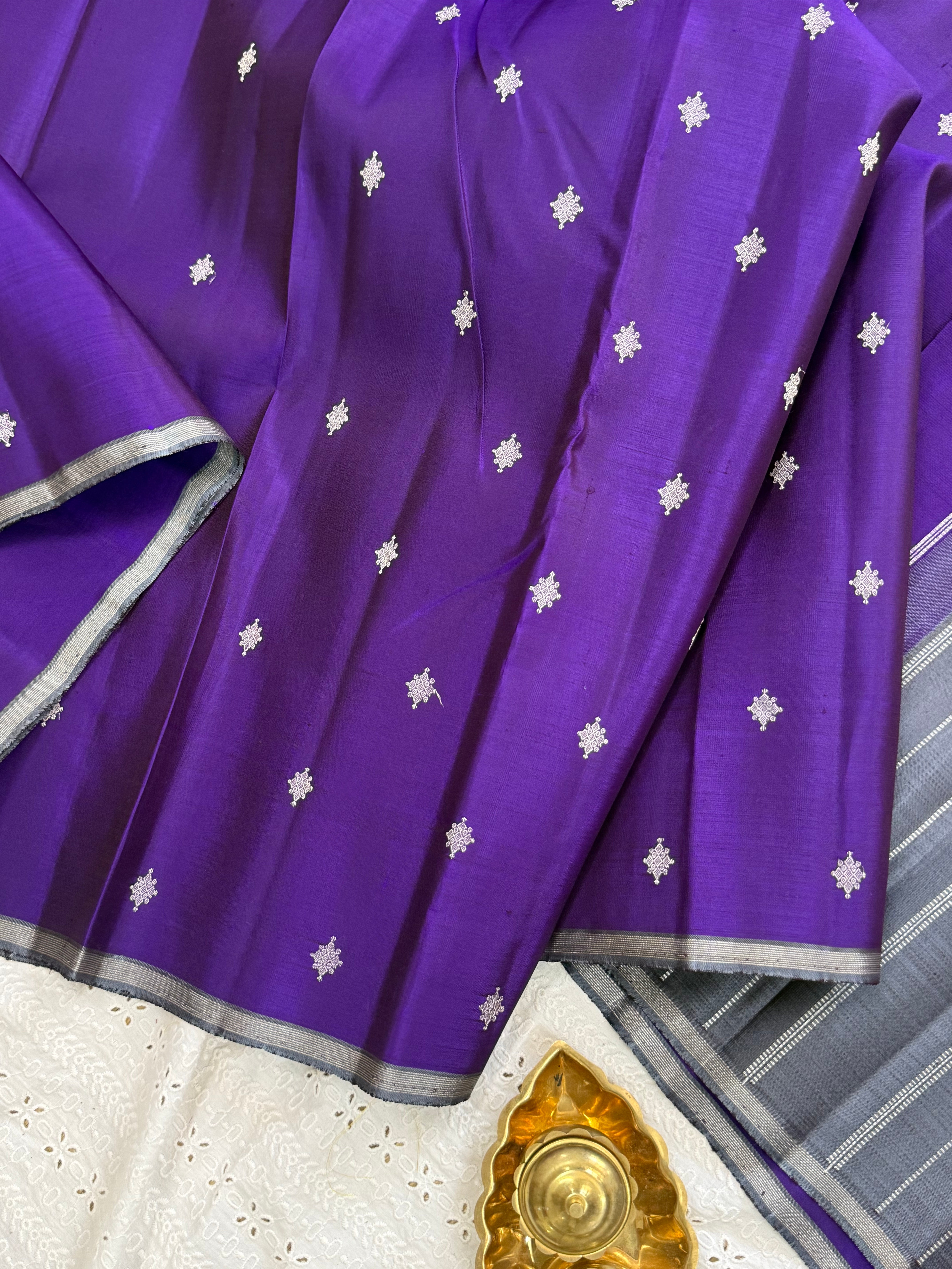 Purple silver butta borderless / Kanjipuram silk CL10148
