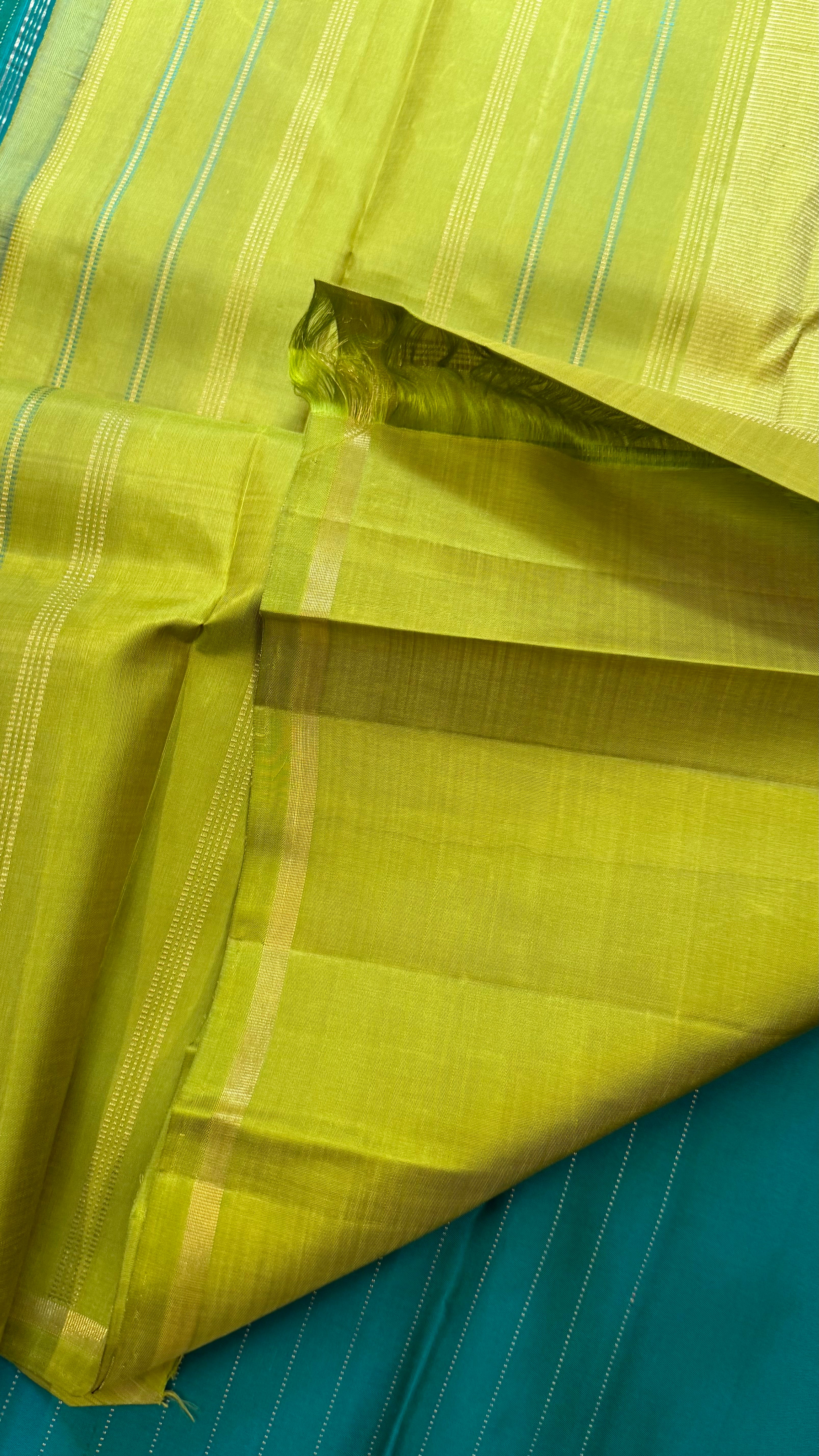 Green and olive green borderless/ kanjipuram silk