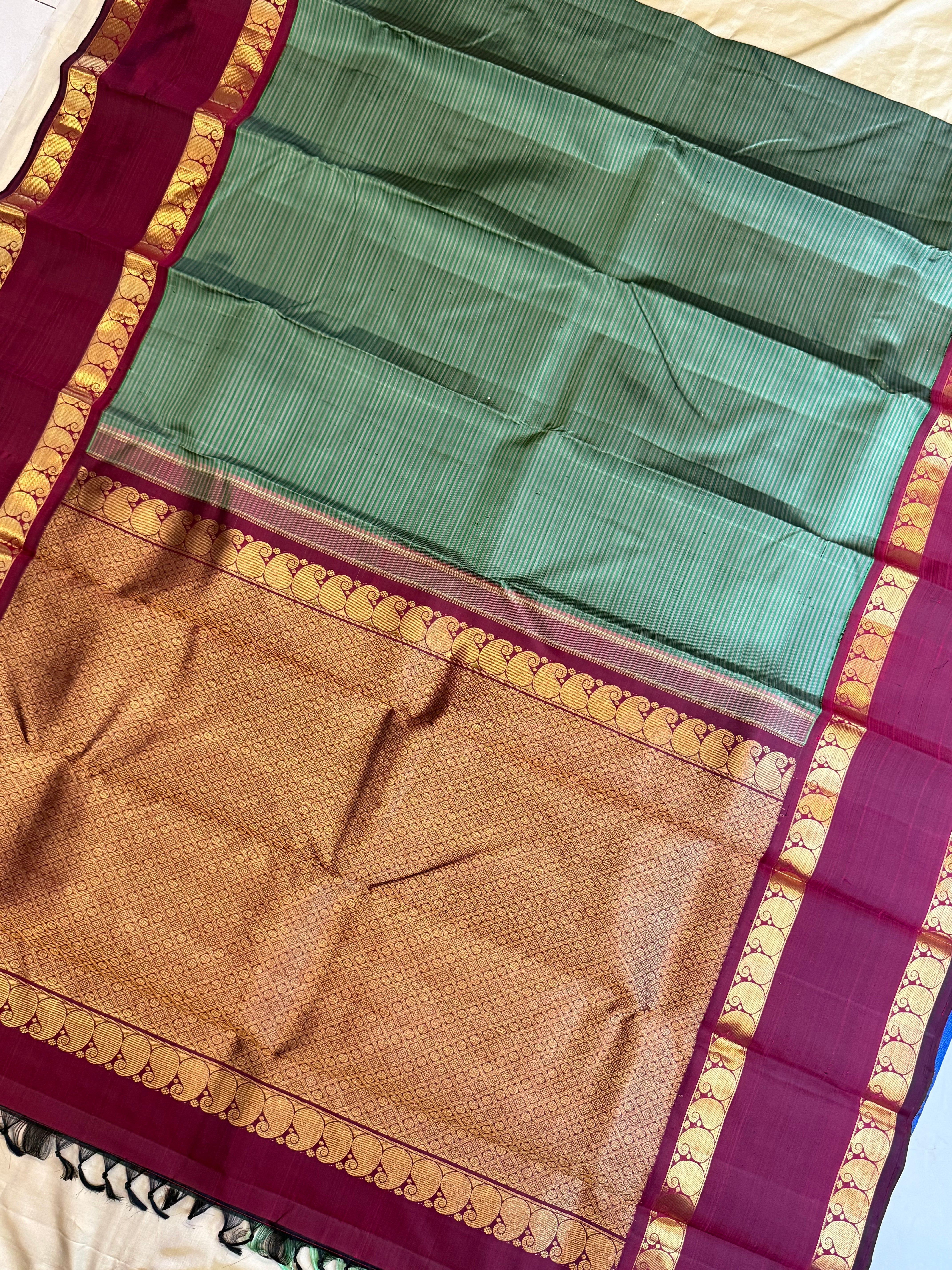 Green vintage stripes and araku rettapet border/ Arani silk