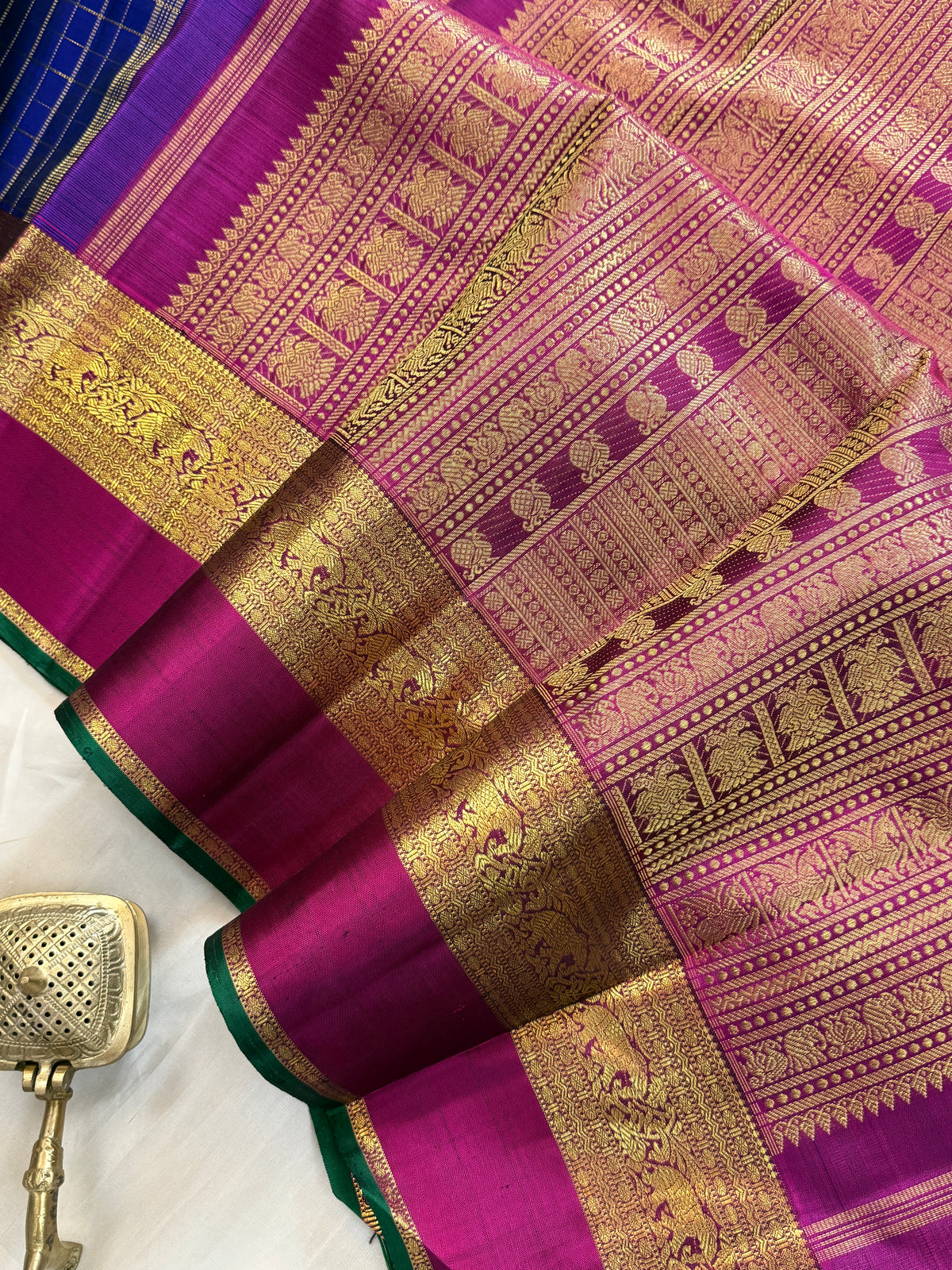 Blue - Day 3 Navarthri colour pure Zari Kanjipuram silk / blue Kattam clsa 11440