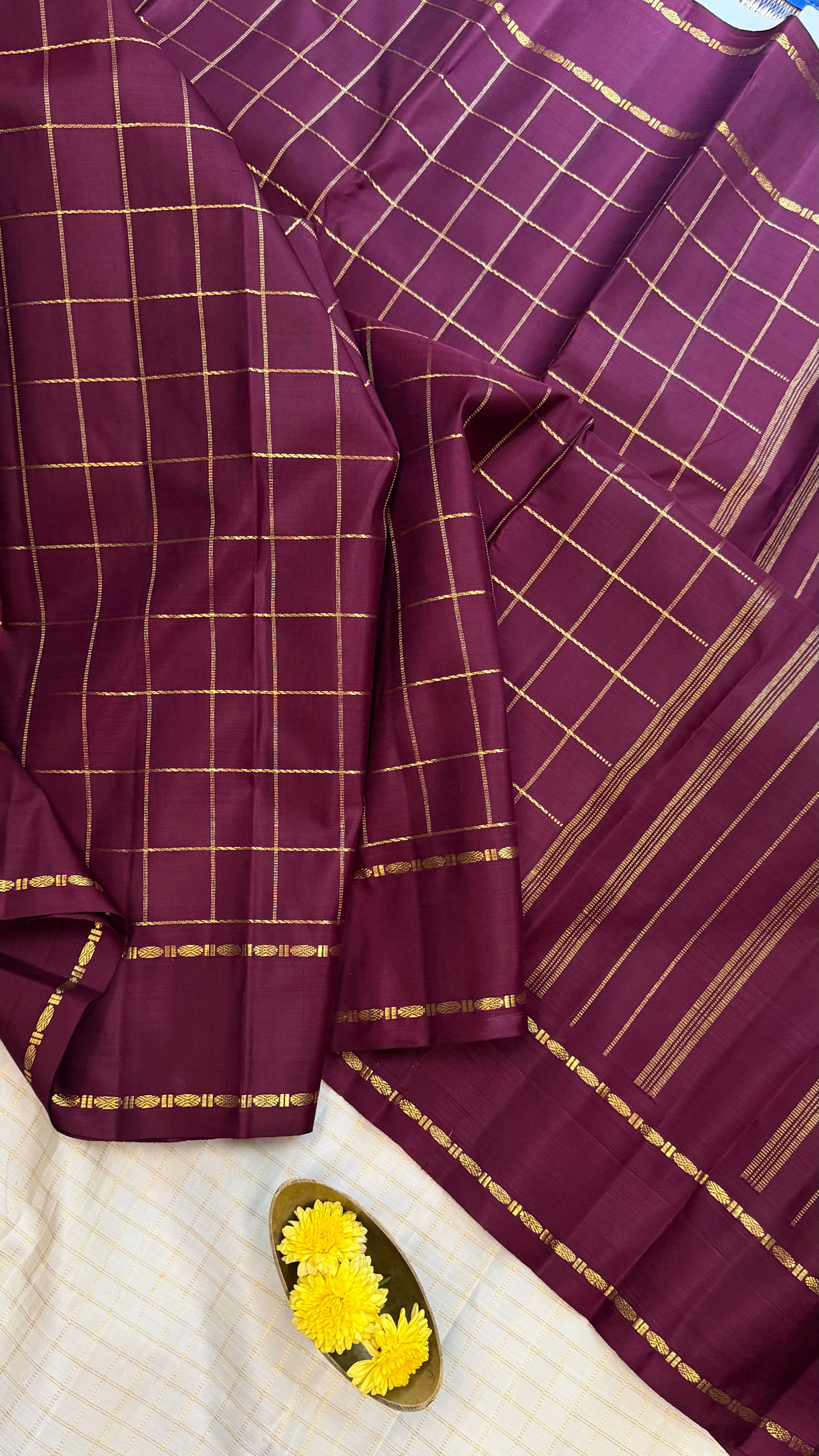 Vintage style Zari Kattam Kanjipuram silk