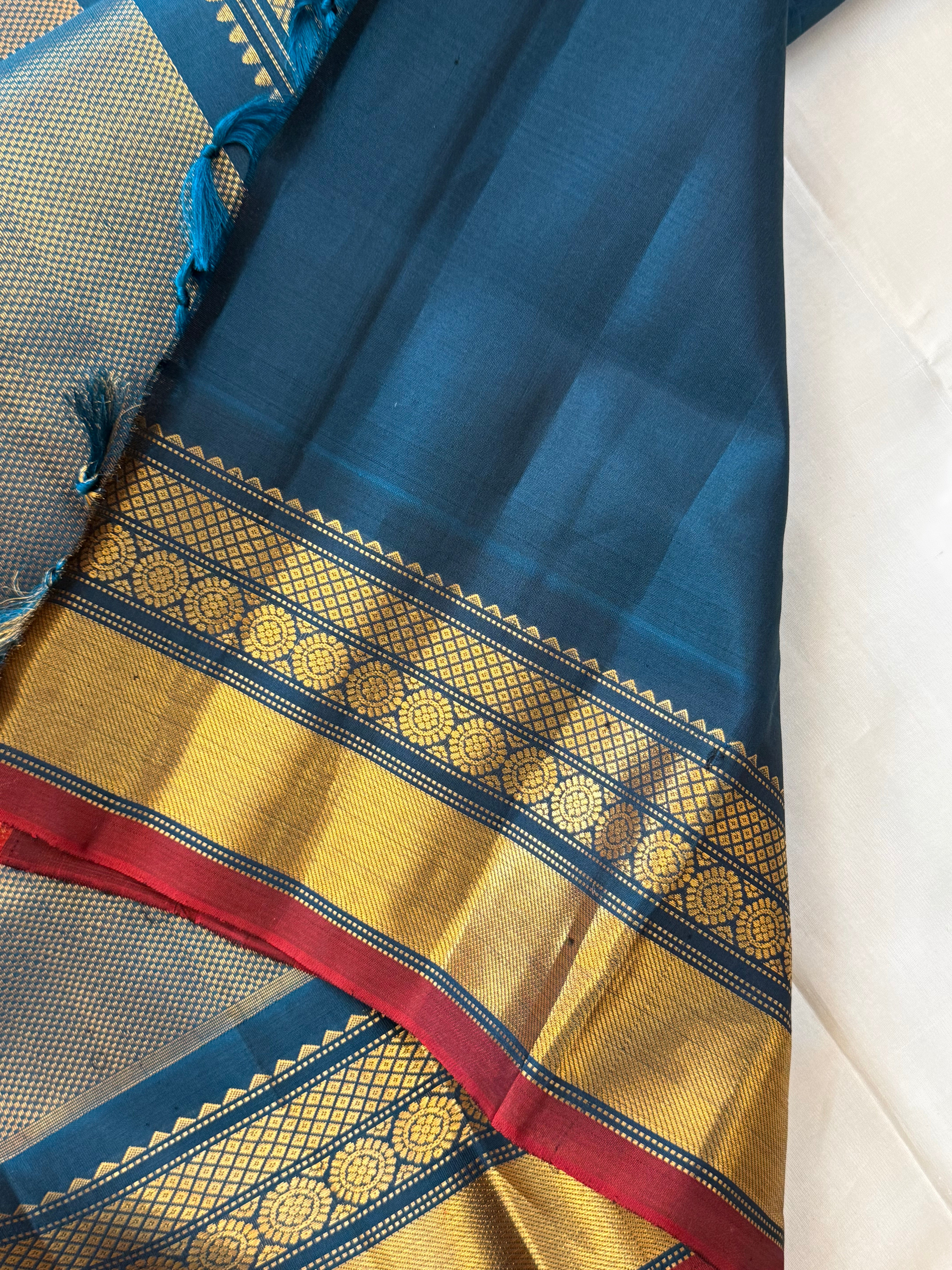 Orange body chakram Butta teal blue border/ Gadwal silk CLSA11304