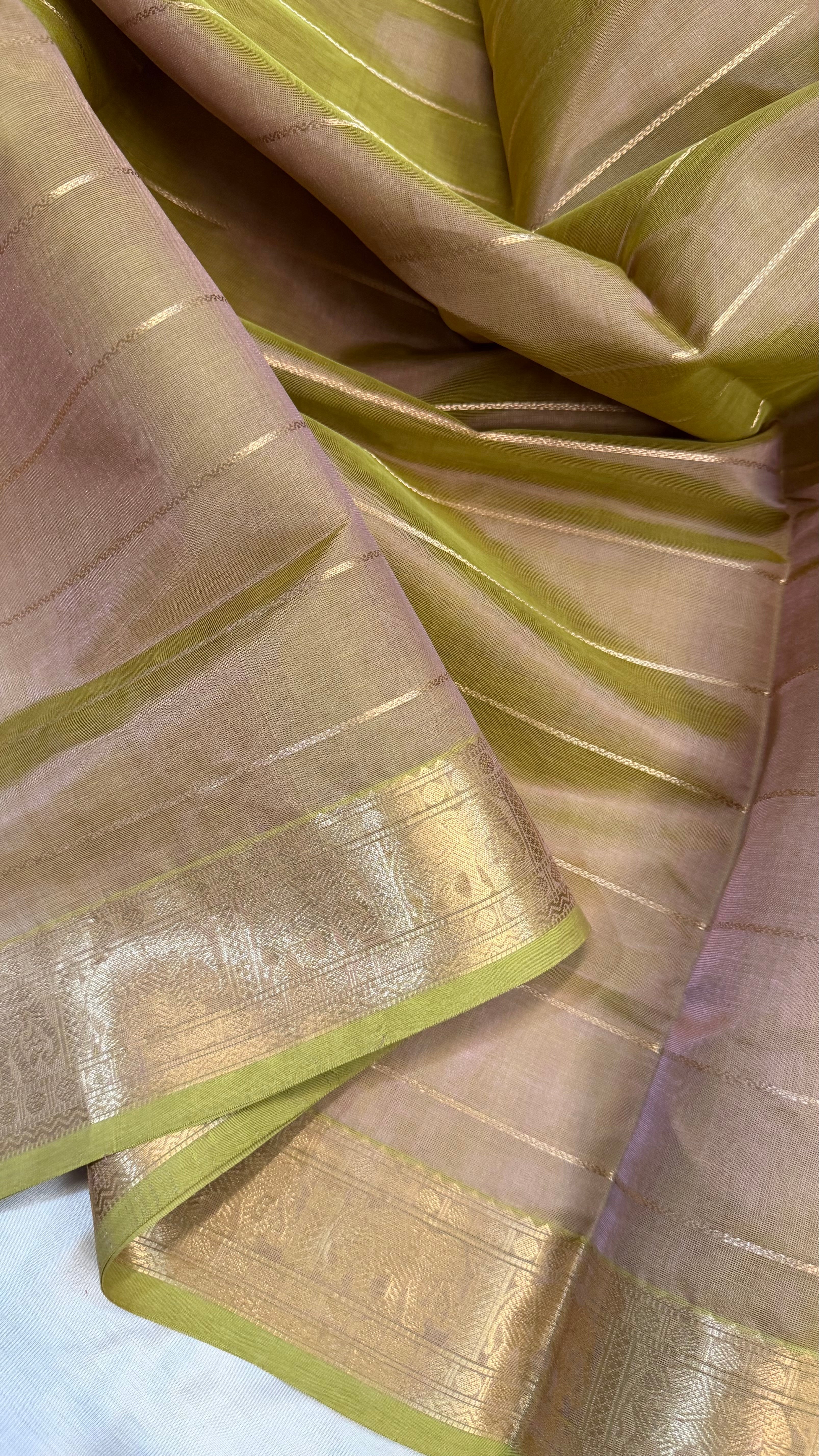 Beige shot green veldhari - Silk cotton