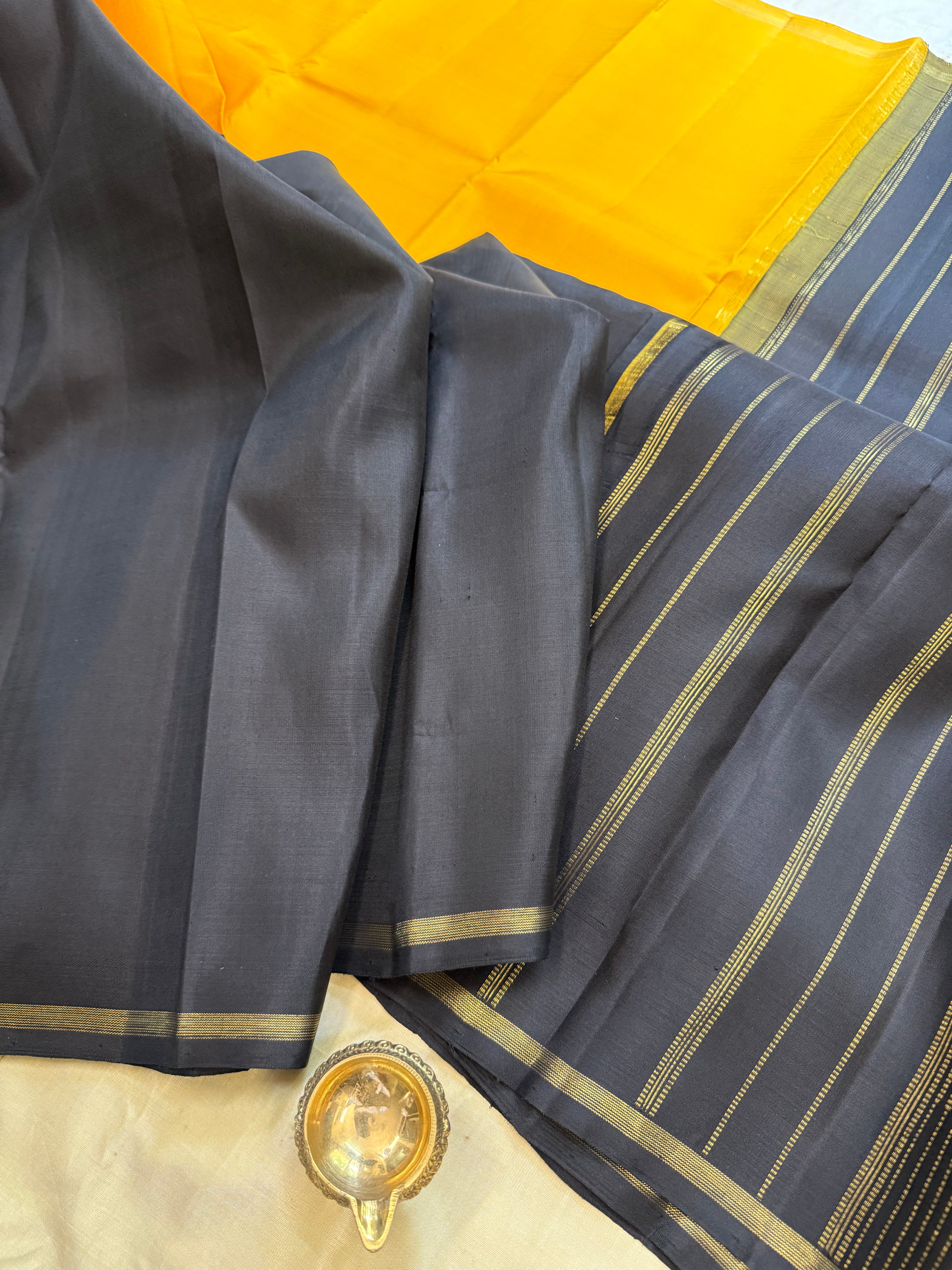 Yellow and black half an half / kanjipuram silk