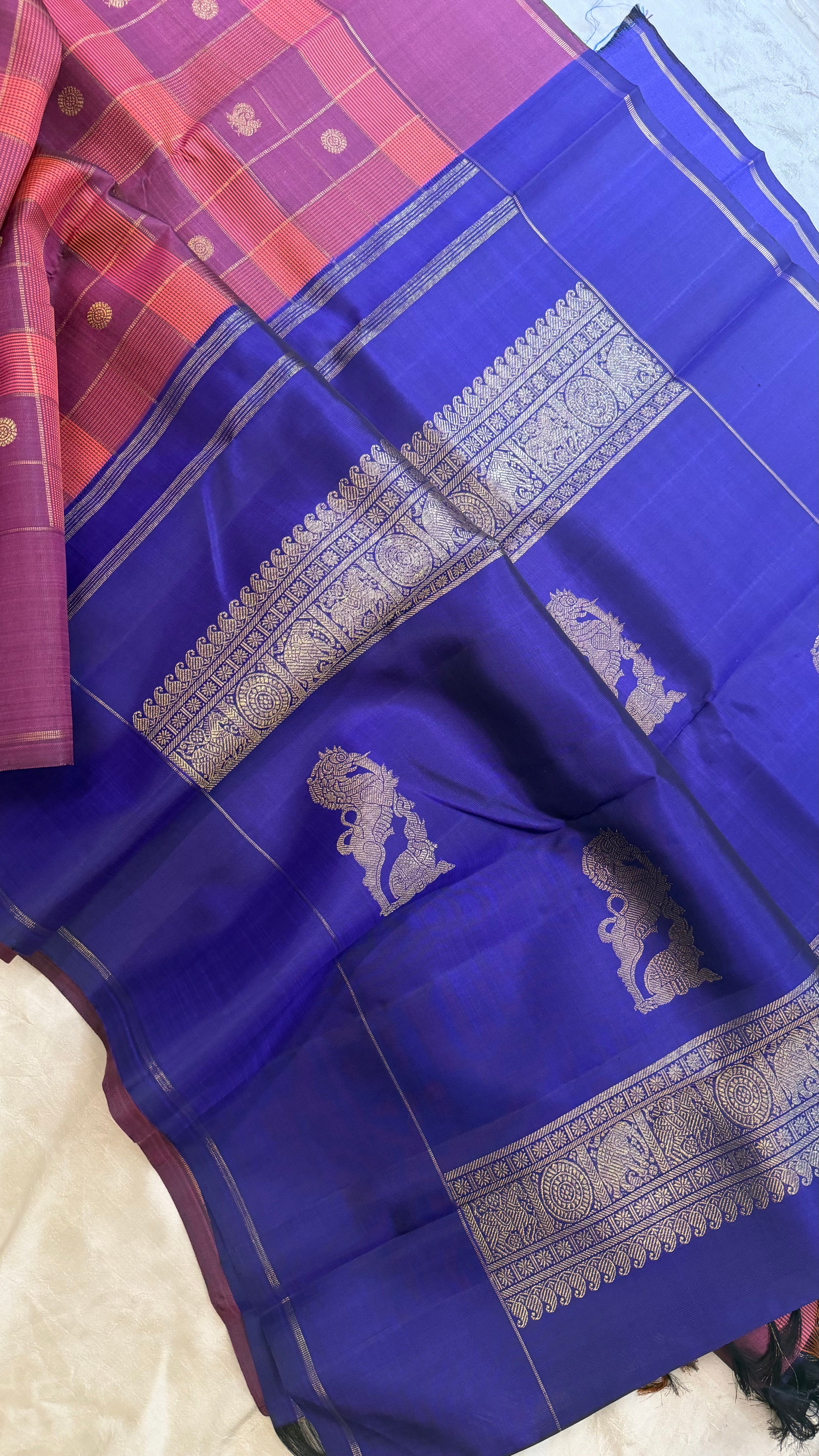 Chocolate brown Chettinad Kattam Butta / Kanjipuram silk