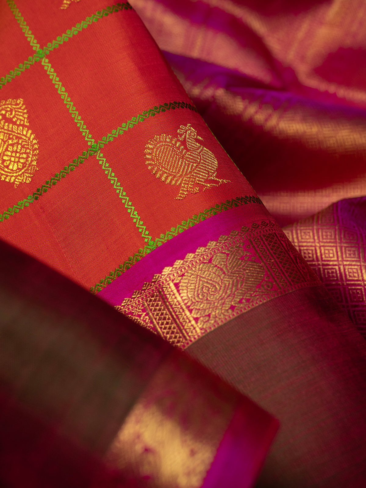 Orange kattam manga butta rettapet border/ Kanjipuram Silk Saree CLSA11682
