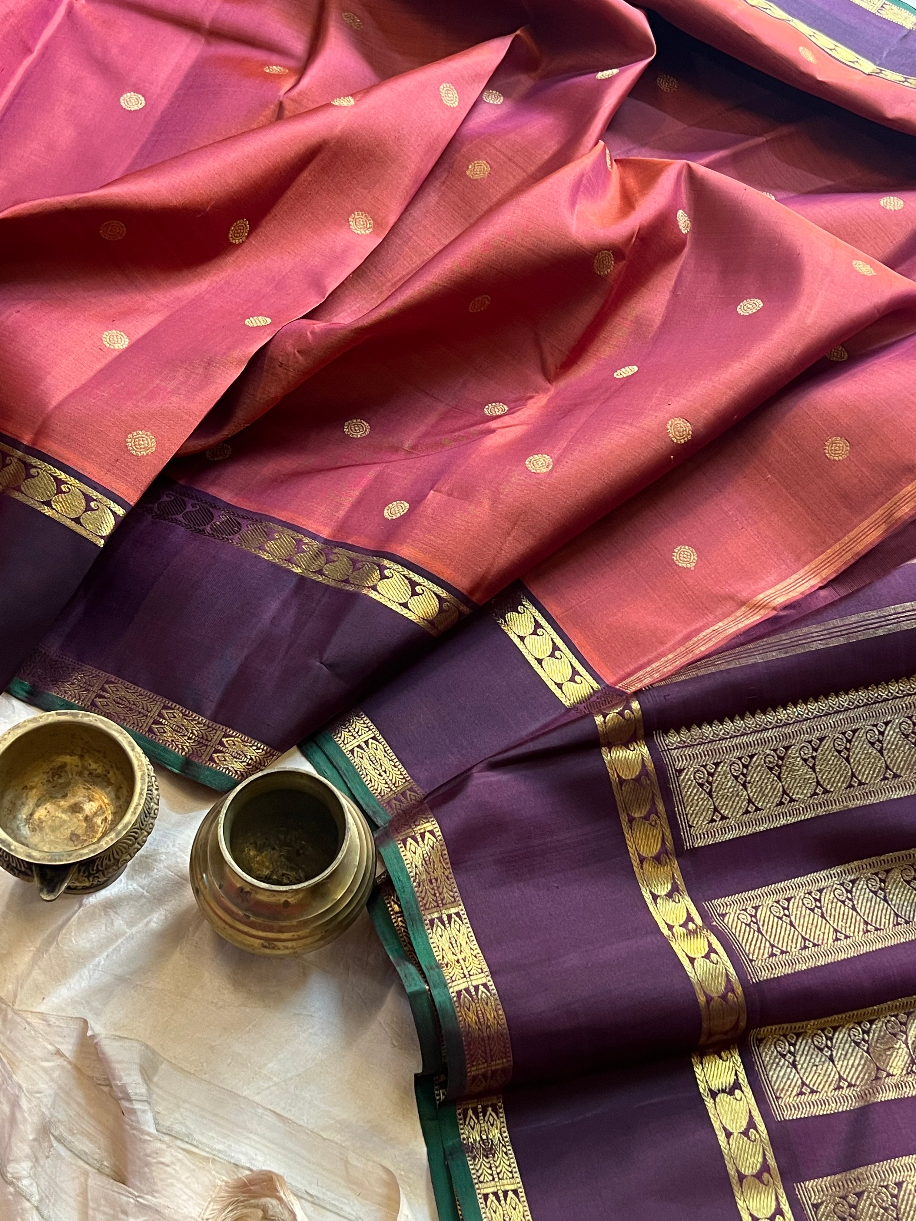 Rust retta pet border Kanchipuram silk