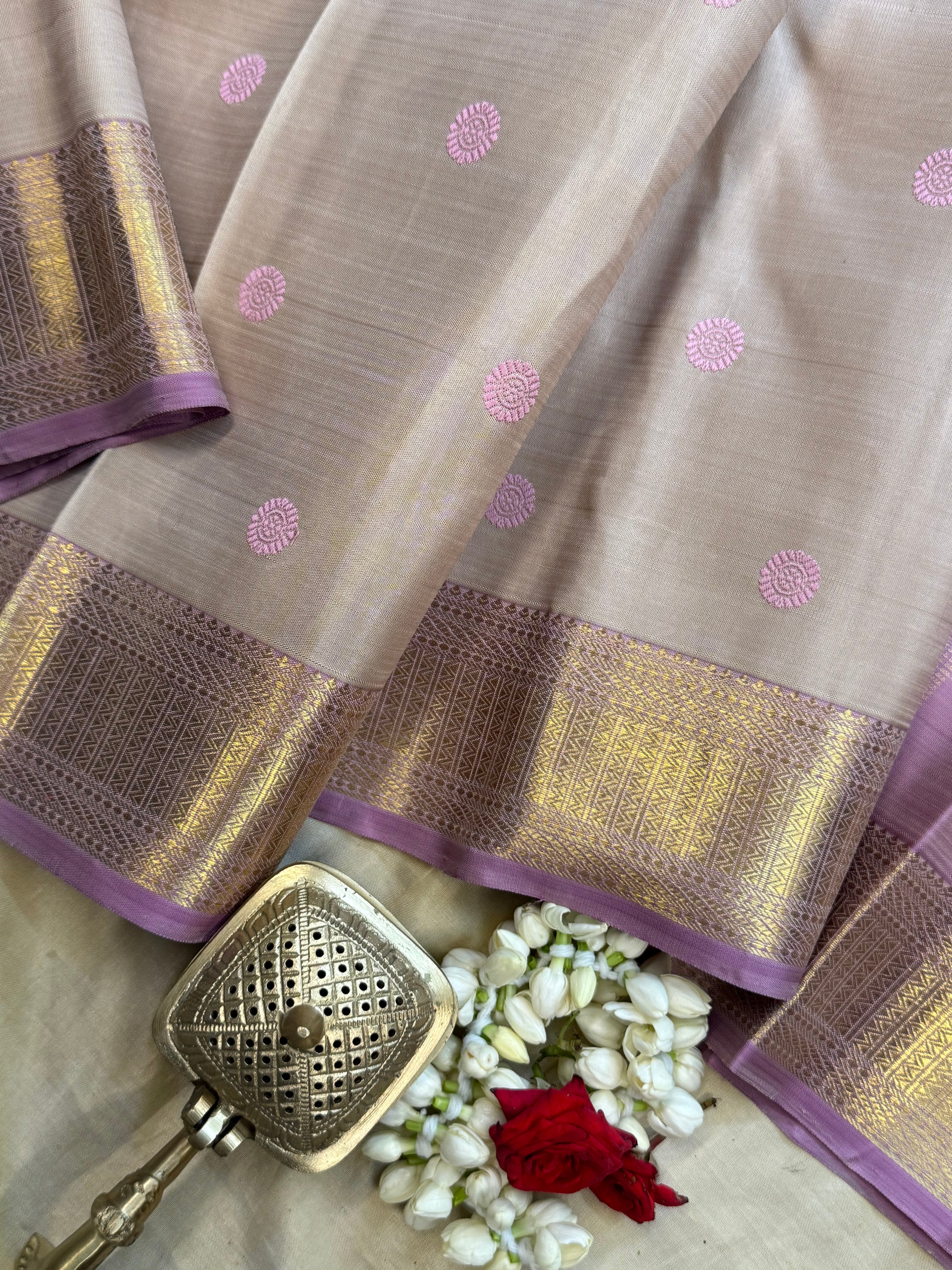 Onam edit - greyish pink thread butta / kanjipuram silk CLSA6028