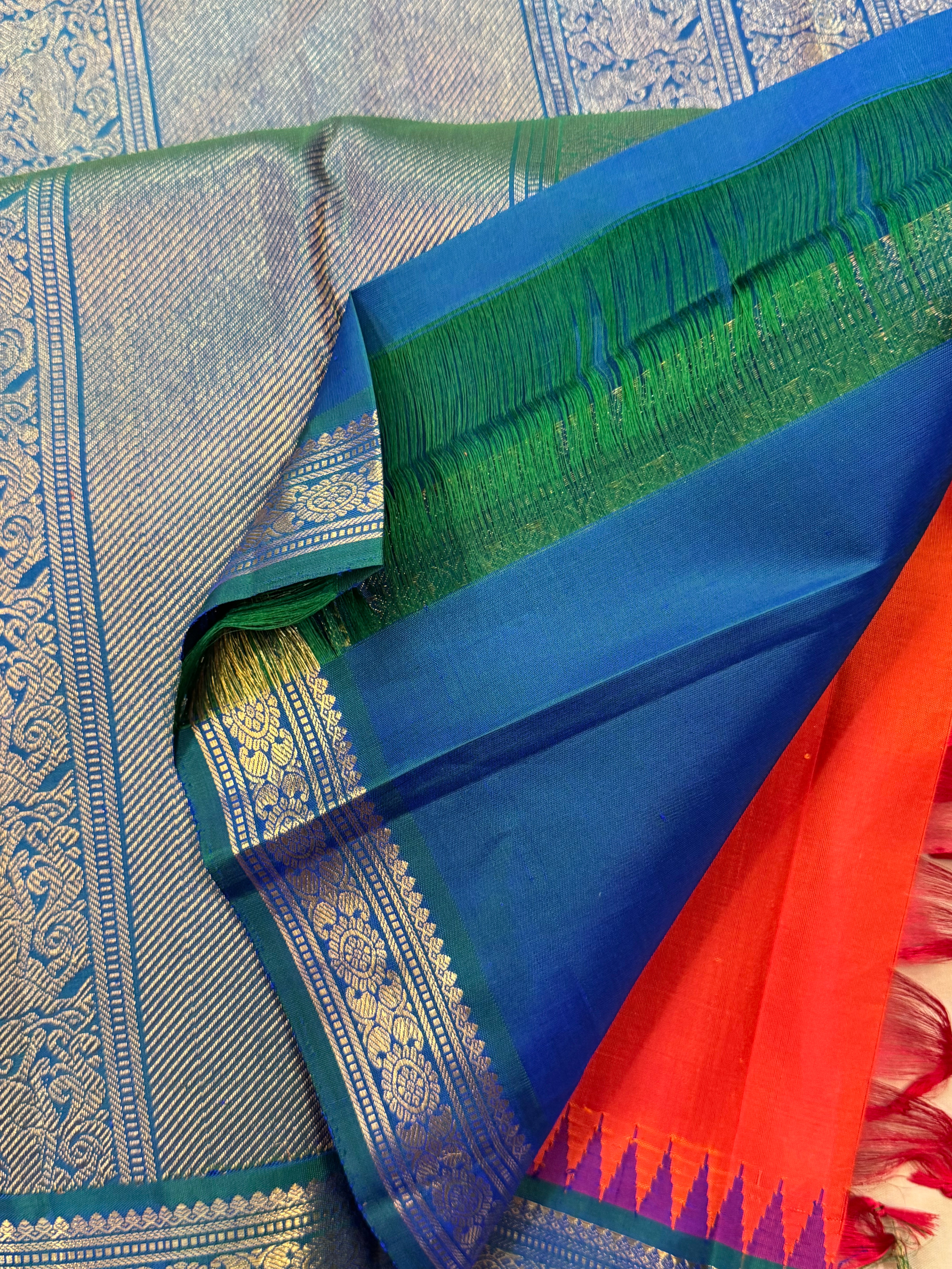 Rust orange Korvai / Kanjipuram silk