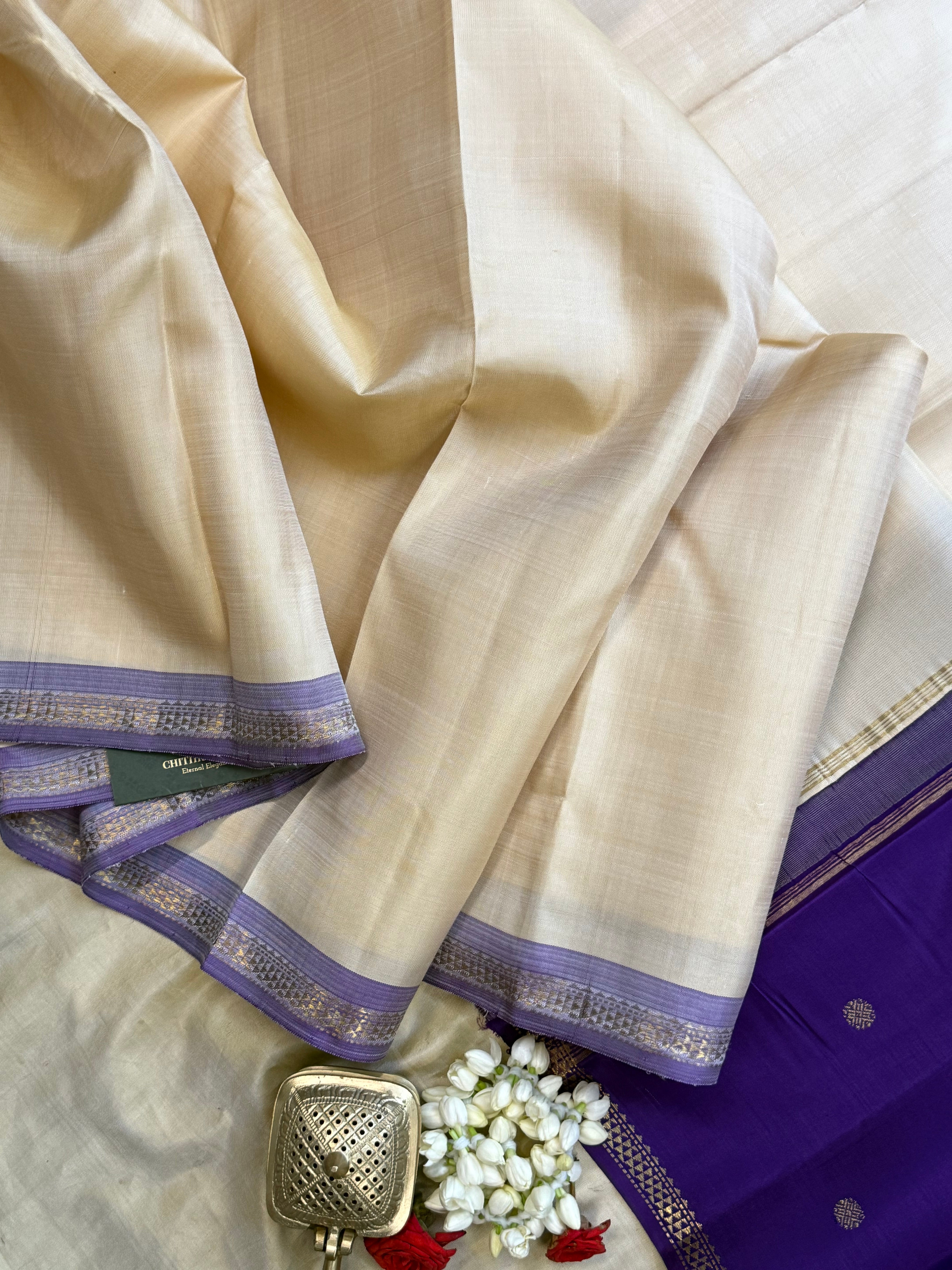 Onam edit - offwhite lavender small border/ Kanjipuram silk CLSA8084