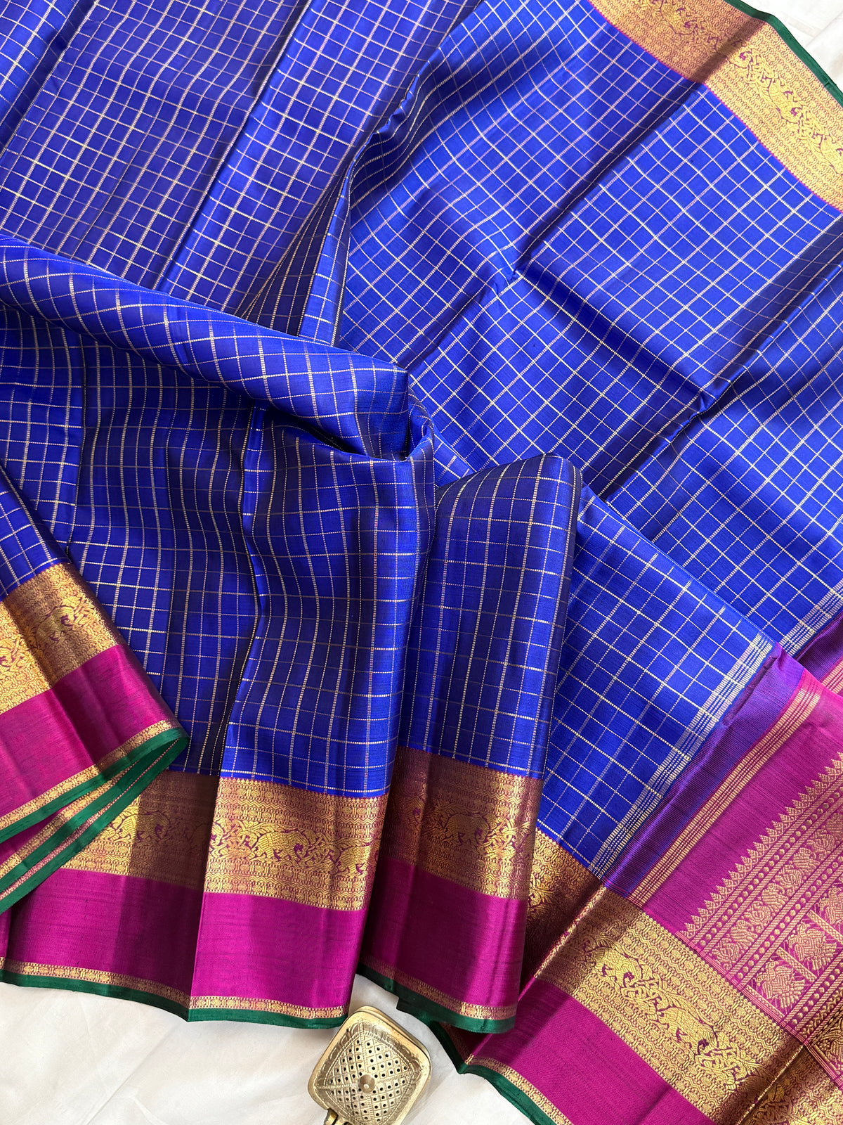 Blue - Day 3 Navarthri colour pure Zari Kanjipuram silk / blue Kattam clsa 11440
