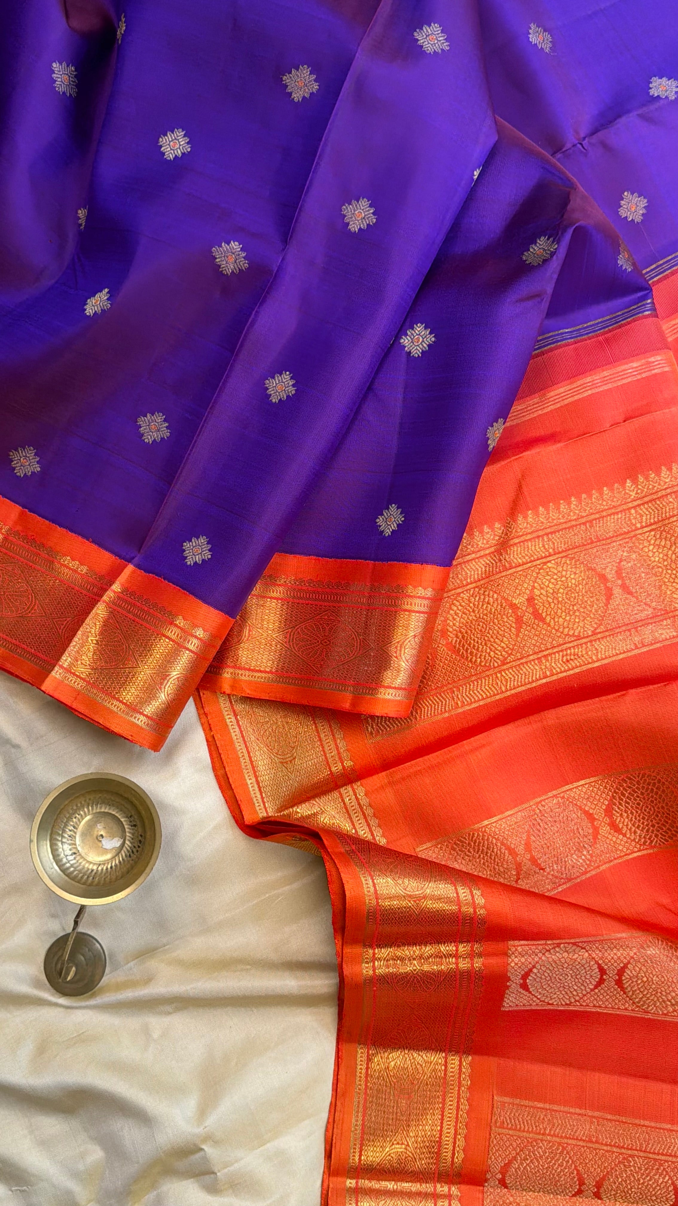 Purple Orange Korvai / Kanjipuram silk