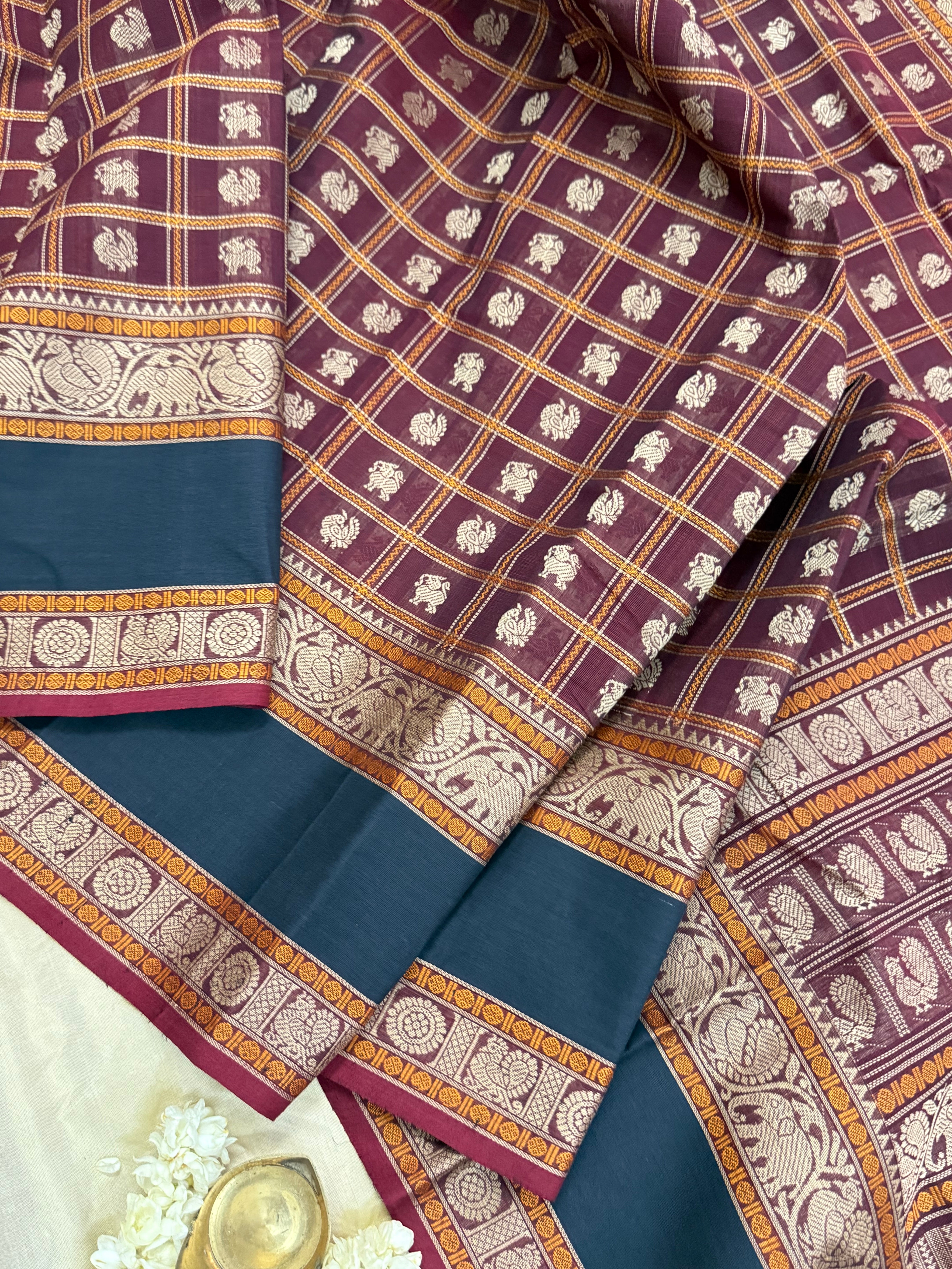 Deep merron multi butta kattam / Kanchi Cotton