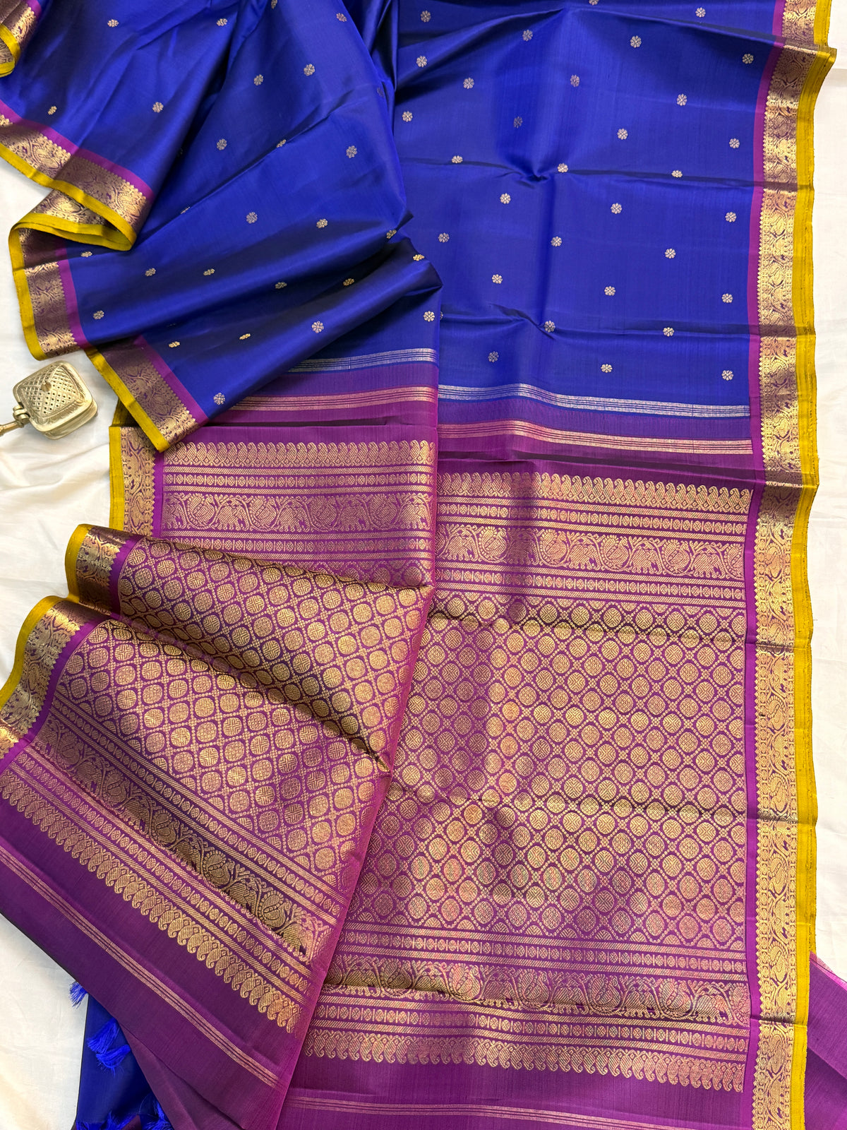 Blue body zari butta and small border pure Zari/ kanjipuram silk saree clsa 11996