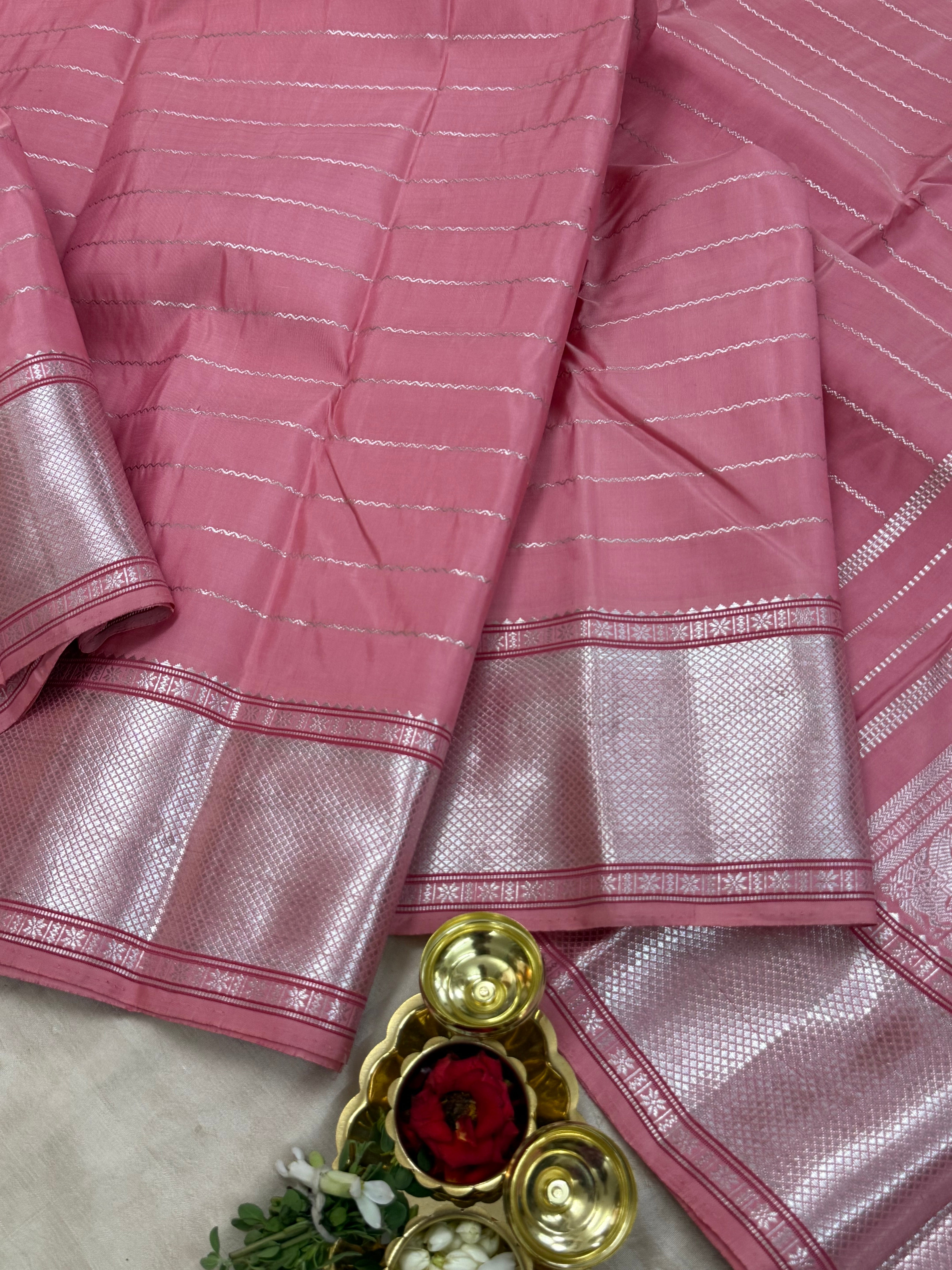 Lotus pink silver veldhari / Kanjipuram silk