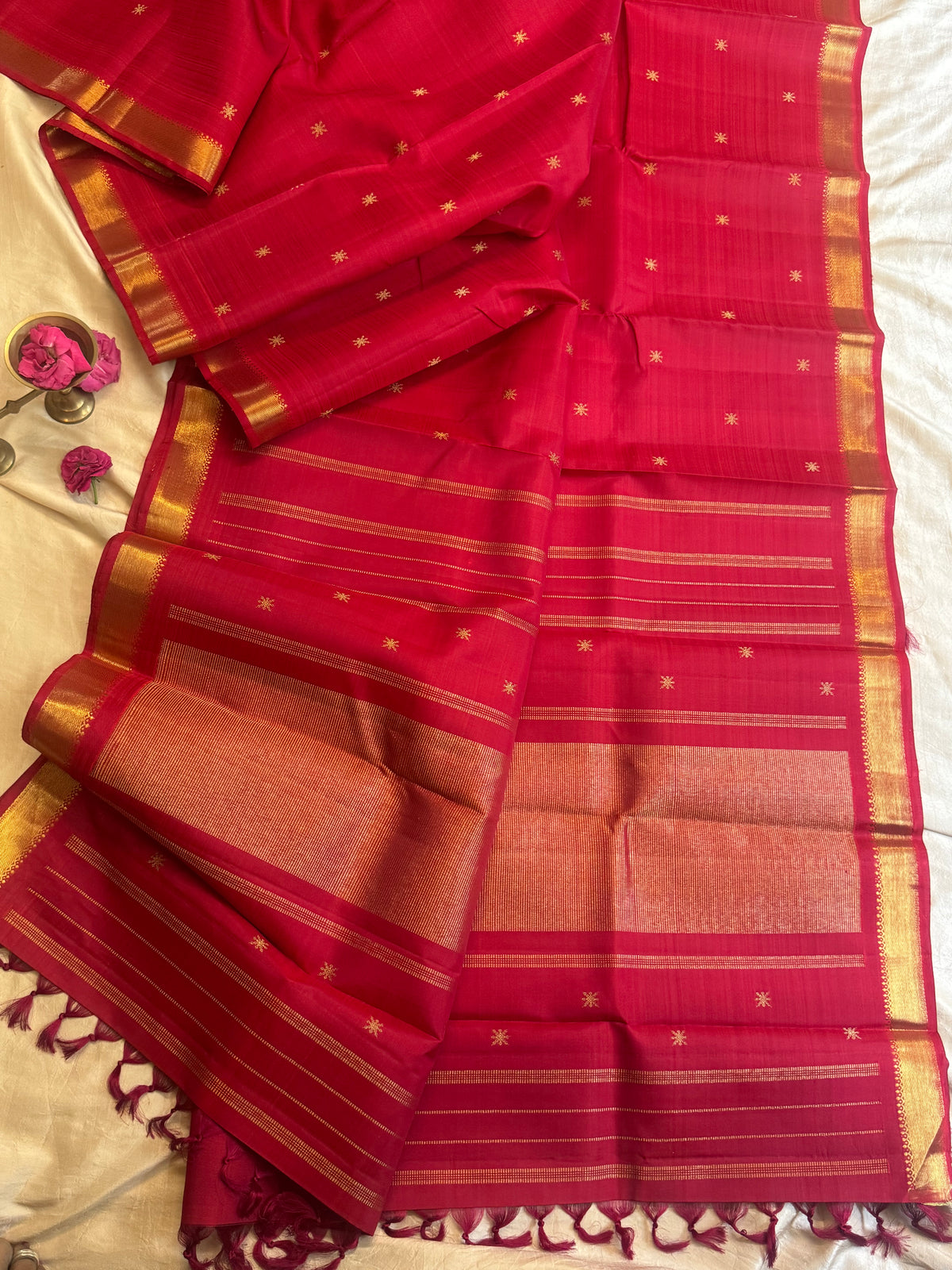 Red small border kanjipuram silk clsa11949