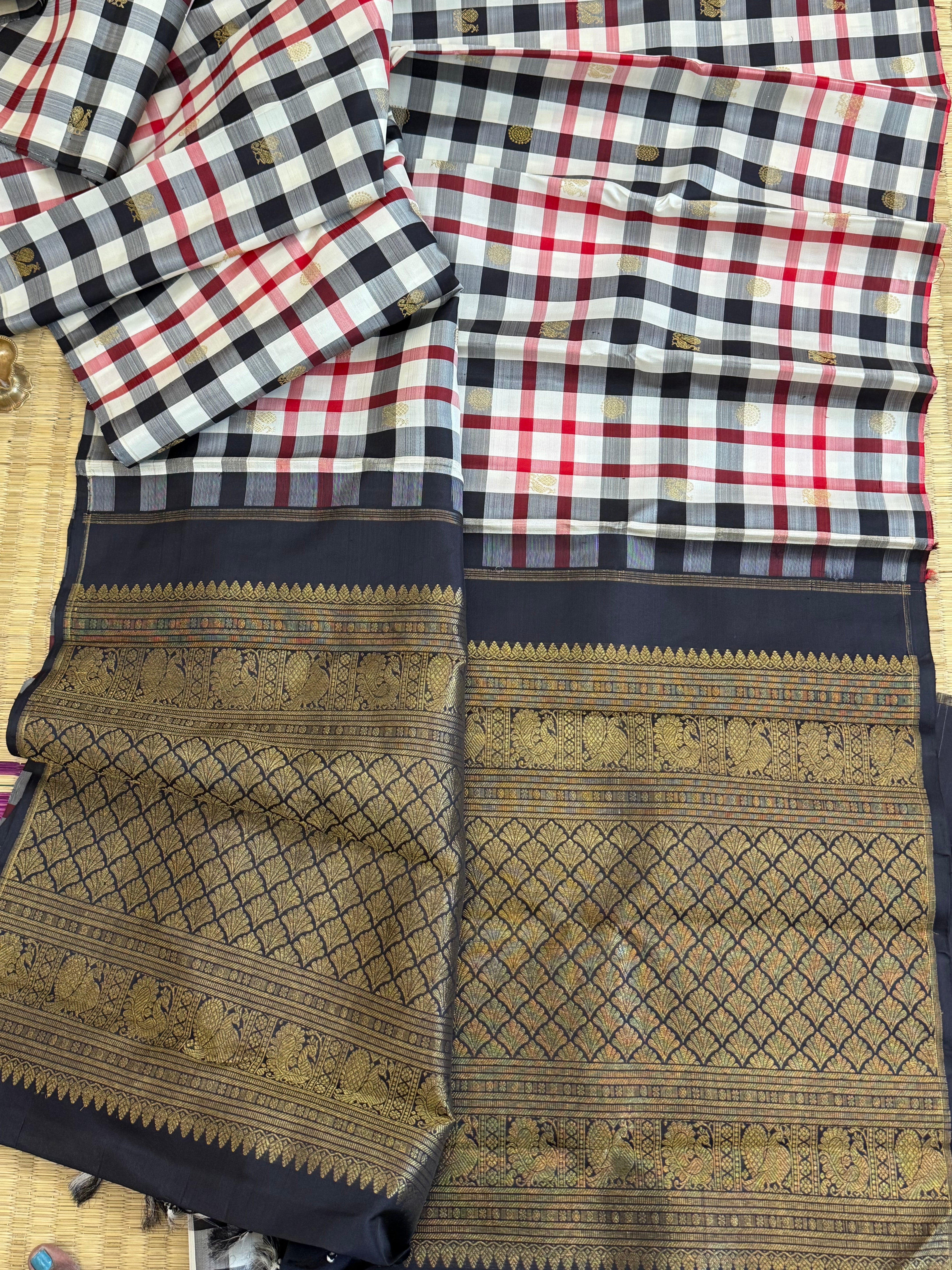Burberry checks with annam chakram butta and pure Zari / kanjipuram silks CLSA 11141