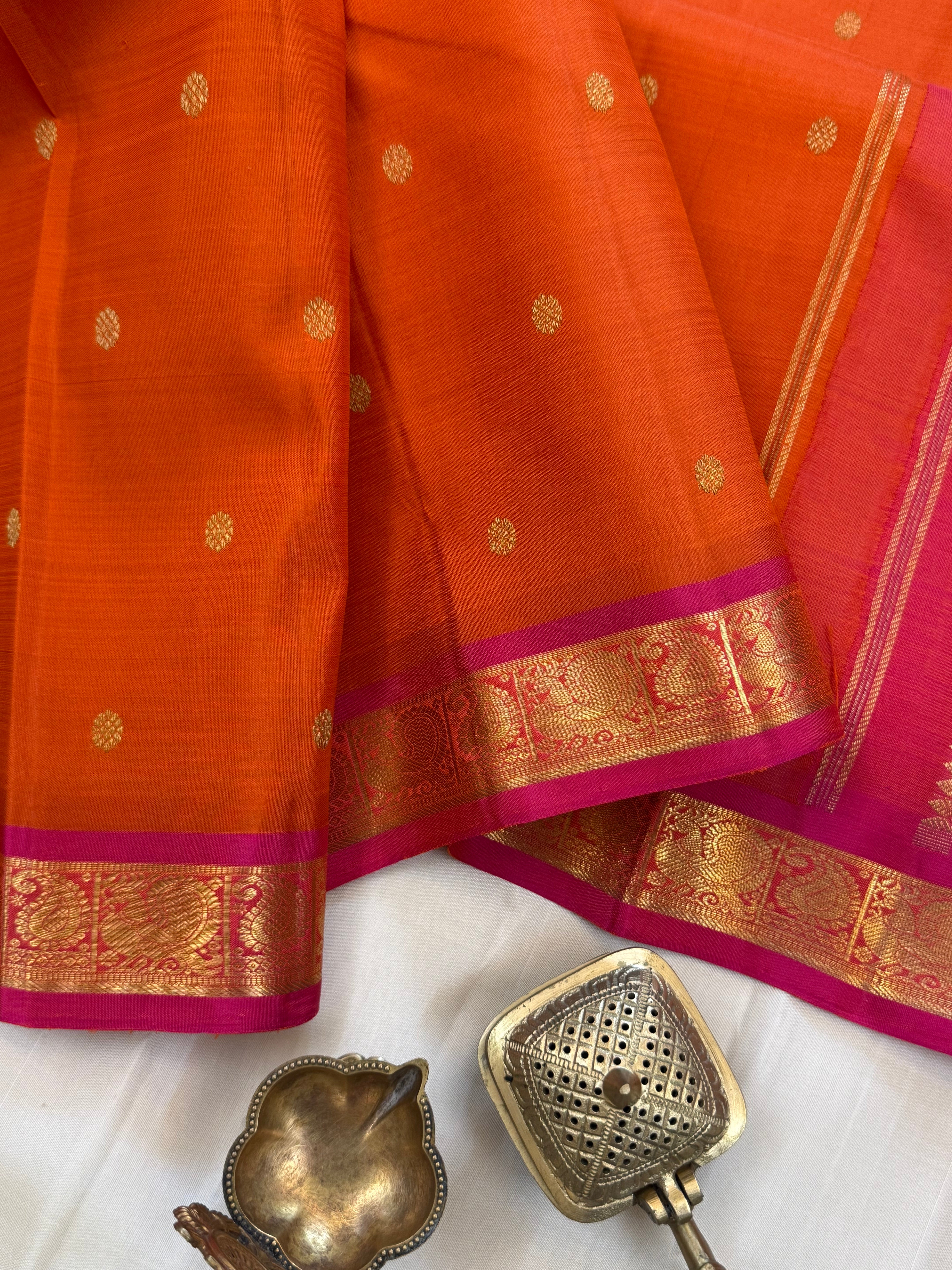 Rust with pink small border / kanjipuram silk saree clsa 11049