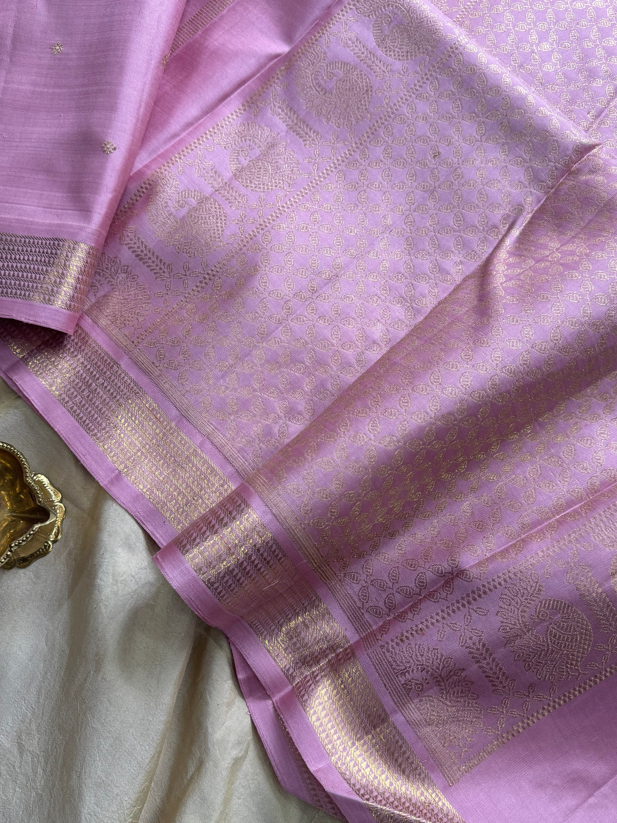 Pastel pink with small border pure zari/kanjipuram silk saree clsa 8113