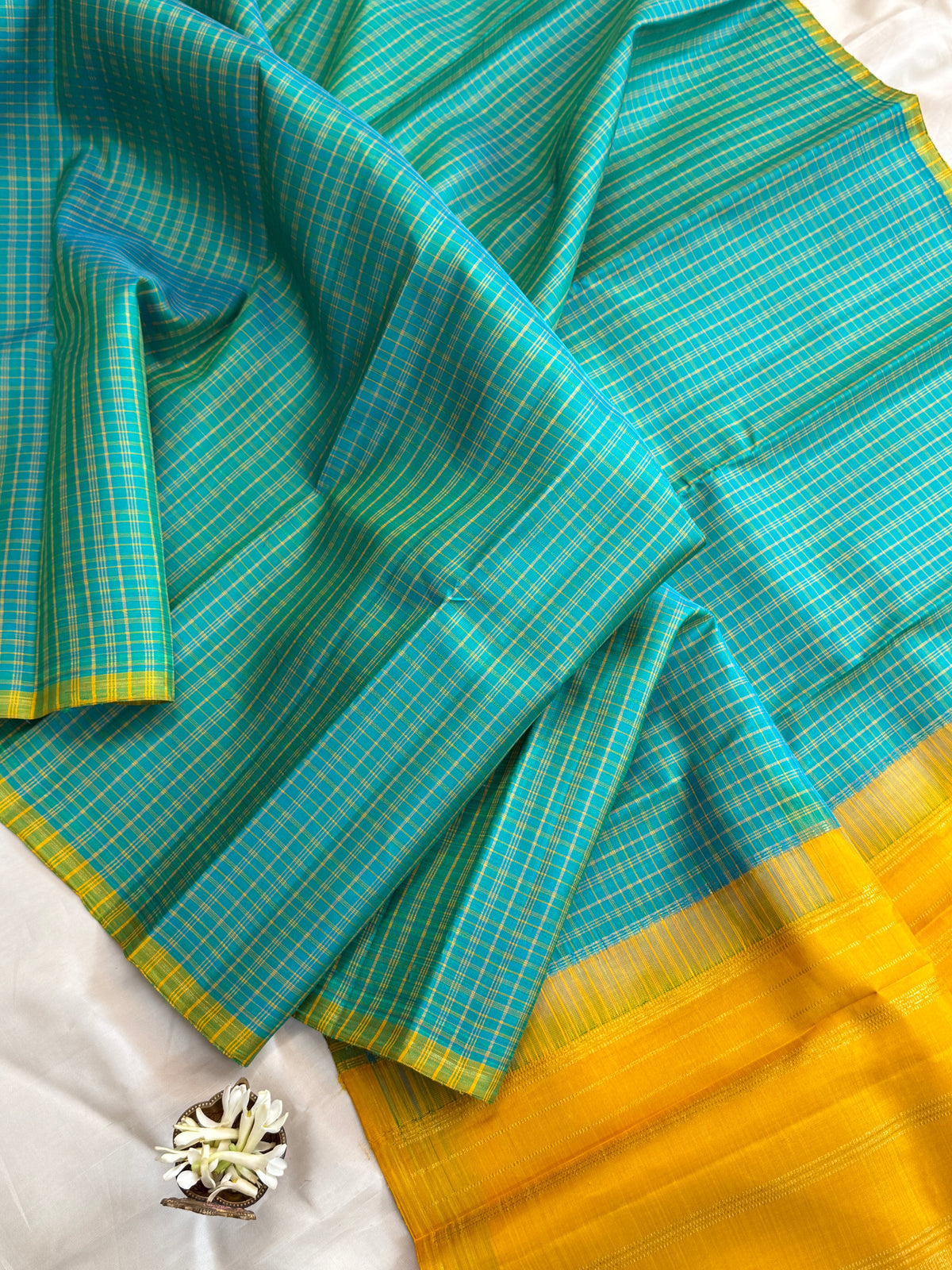 Green and mustard kattam borderless/ Kanjipuram silk CLSA10923